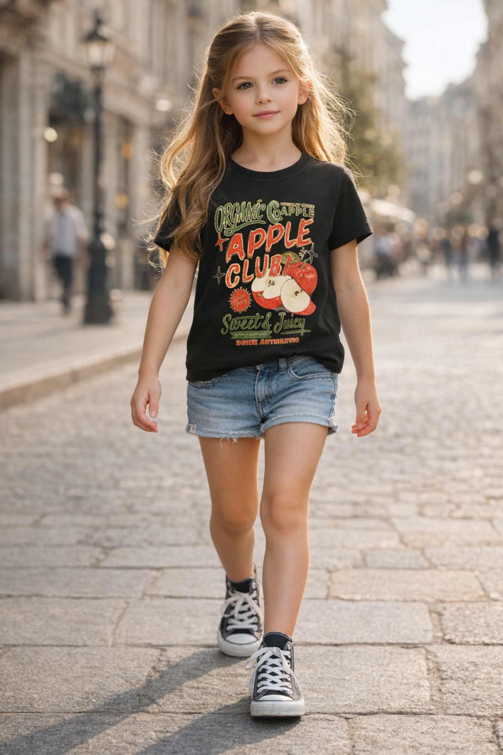 Grossiste Squared & Cubed - Tshirt en coton fille avec impression dorée Apple Club