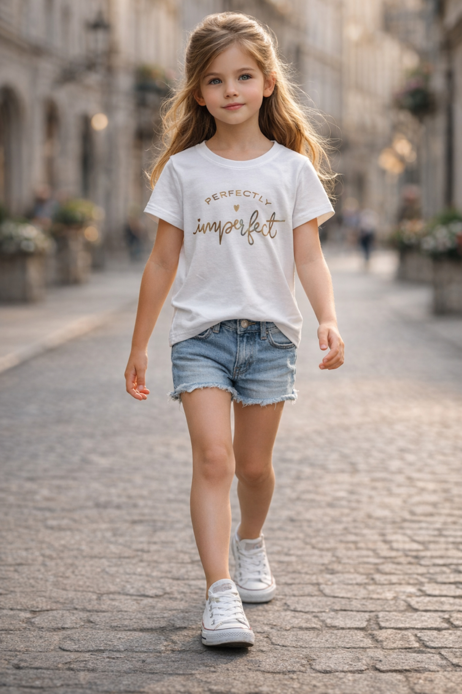 Grossiste Squared & Cubed - Tshirt fille en coton avec impression Perfectly Imperfect dorée