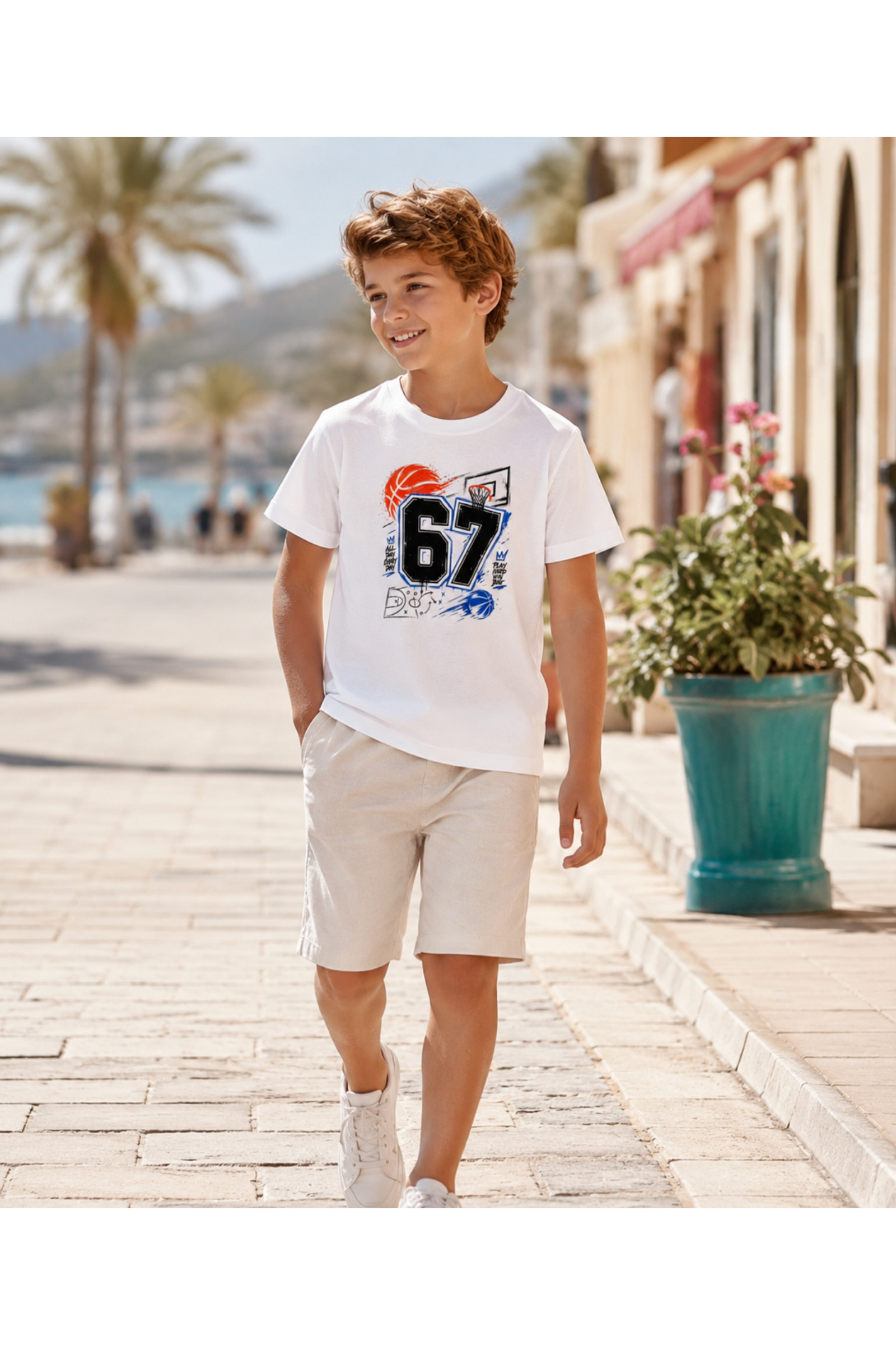 Grossiste Squared & Cubed - Tshirt garçon en coton avec imprimé Basketball 67