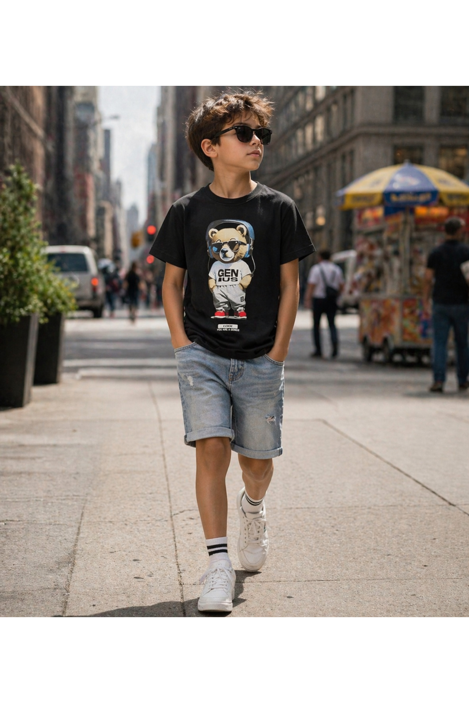 Grossiste Squared & Cubed - Tshirt en coton garçon imprimé ourson fantaisie