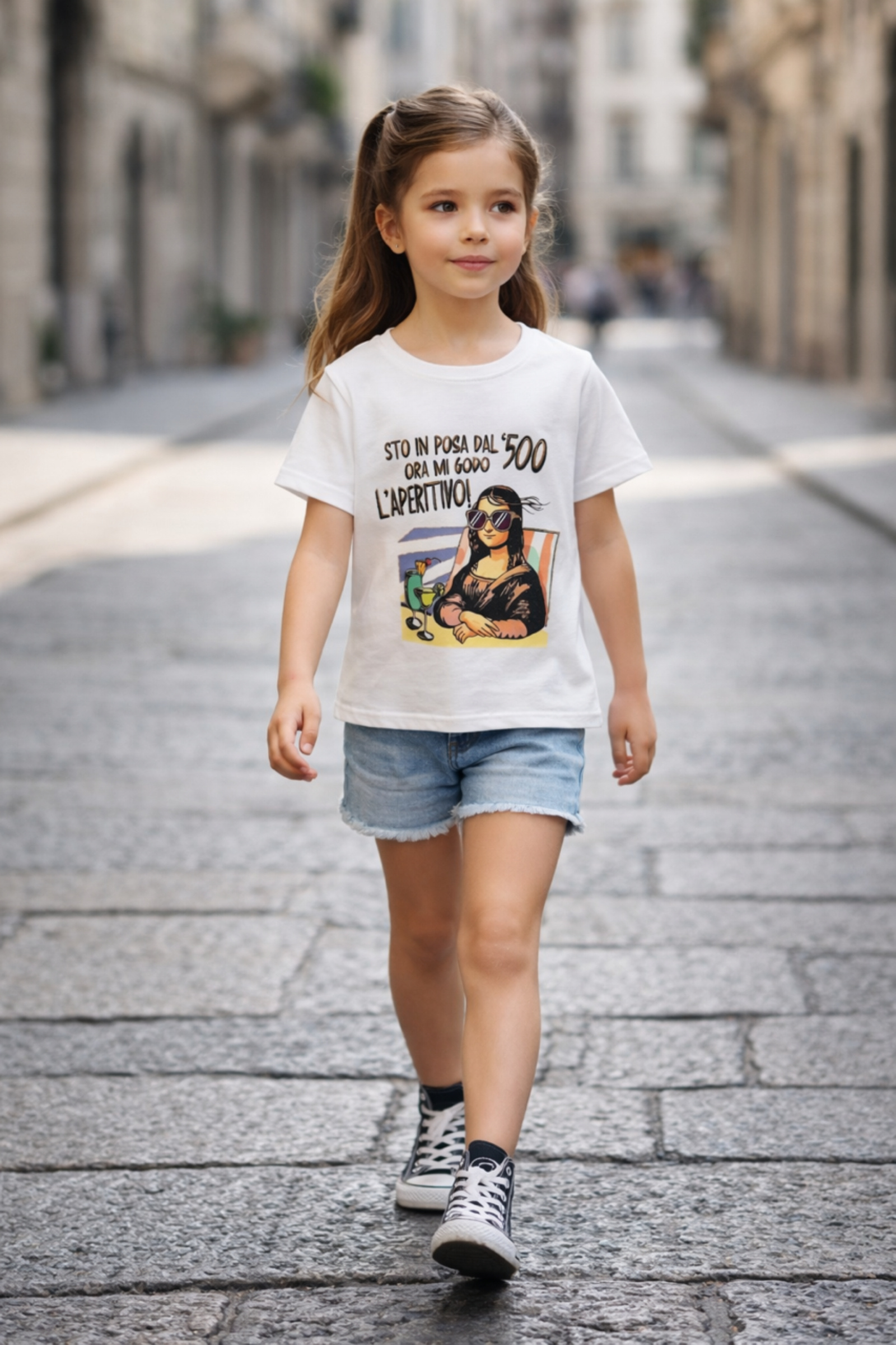Grossiste Squared & Cubed - Tshirt en coton fille avec impression dorée Joconda