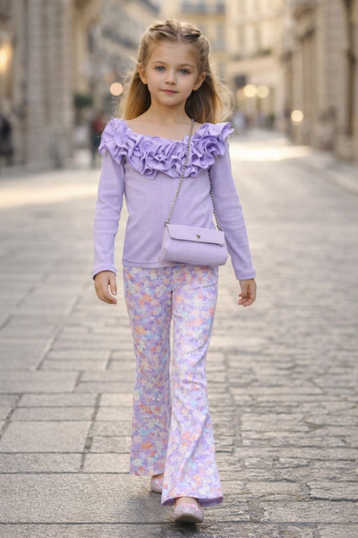 Wholesaler Squared & Cubed - Girls' long-sleeve top with ribbed ruffle neckline + matching bag Wholesaler Squared & Cubed - Girls' long-sleeve top with ribbed ruffle neckline + matching bag