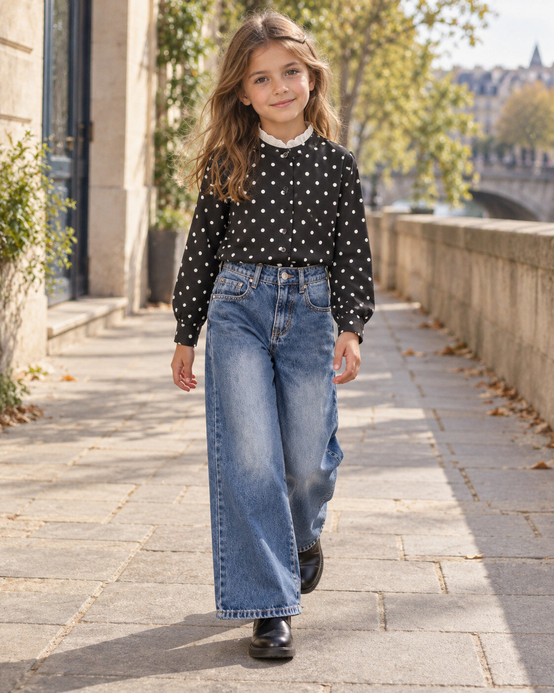 Großhändler Squared & Cubed - Mädchen-Chiffonbluse mit Tupfenmuster und viktorianischem Kragen