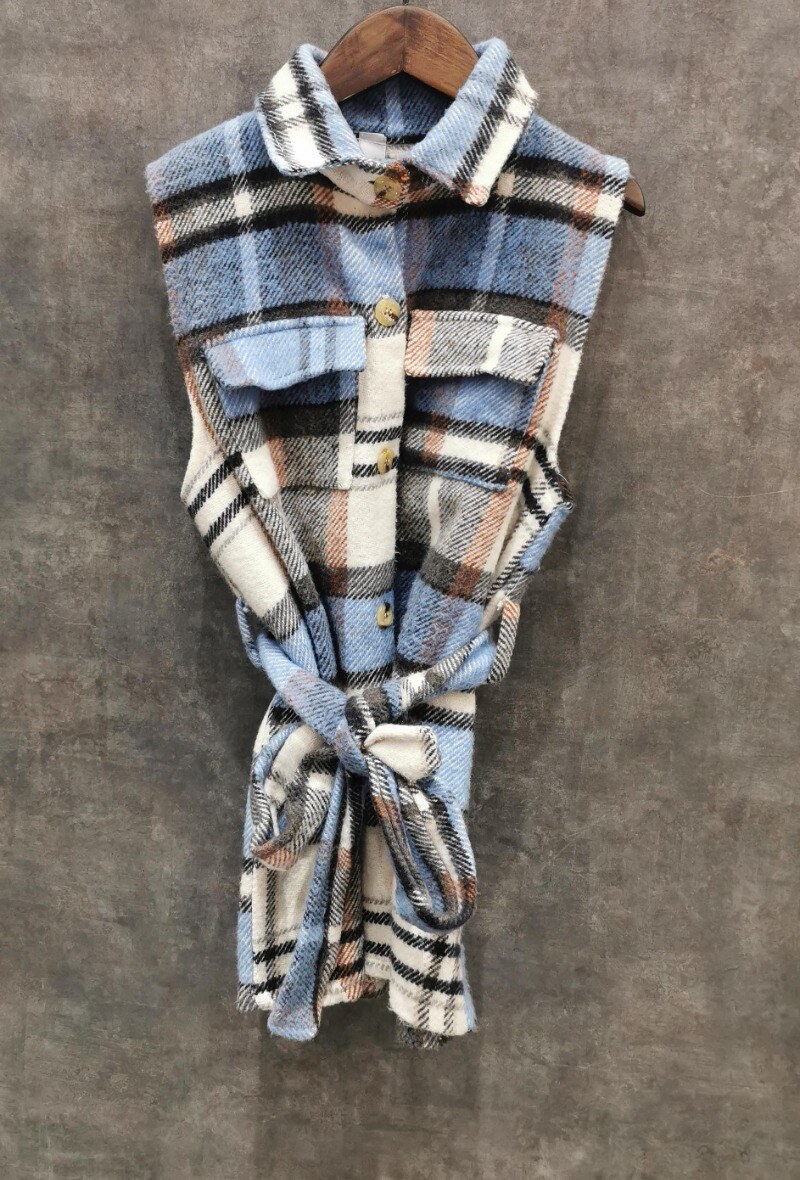 Grossiste Squared & Cubed - Gilet long sans manches à carreaux épais