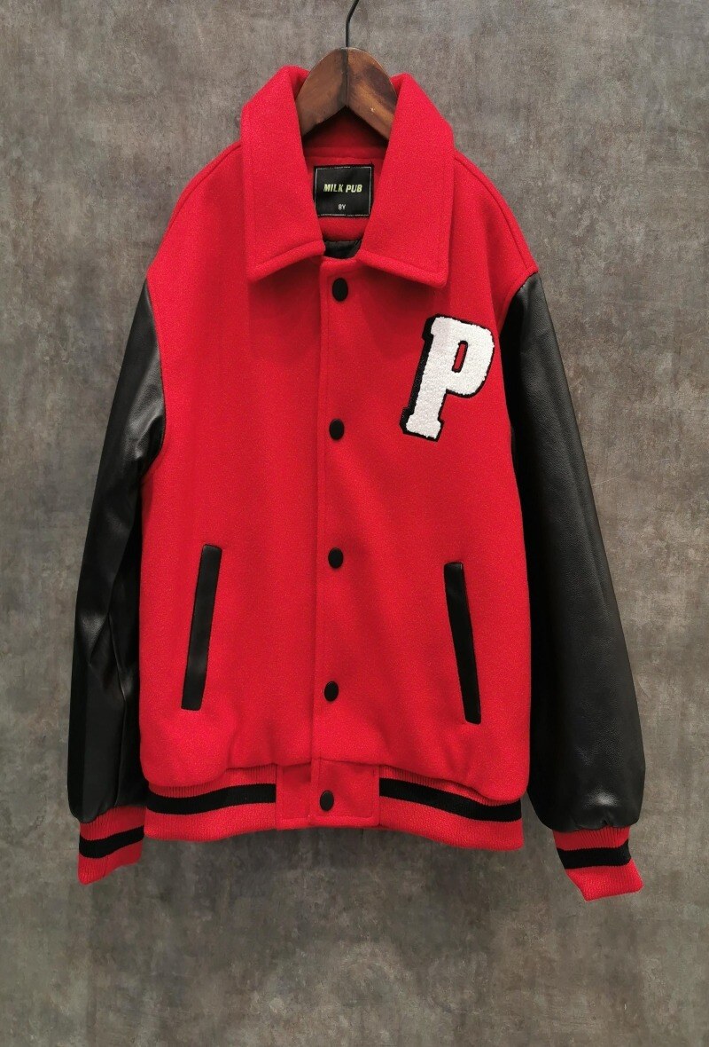 Grossiste Squared & Cubed - Veste teddy college en laine et avec manches en similicuir