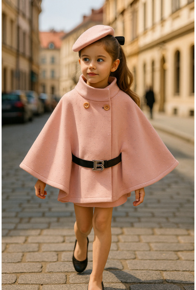 Grossiste Squared & Cubed - Cape en laine fine avec petits strass + petit béret assorti Grossiste Squared & Cubed - Cape en laine fine avec petits strass + petit béret assorti
