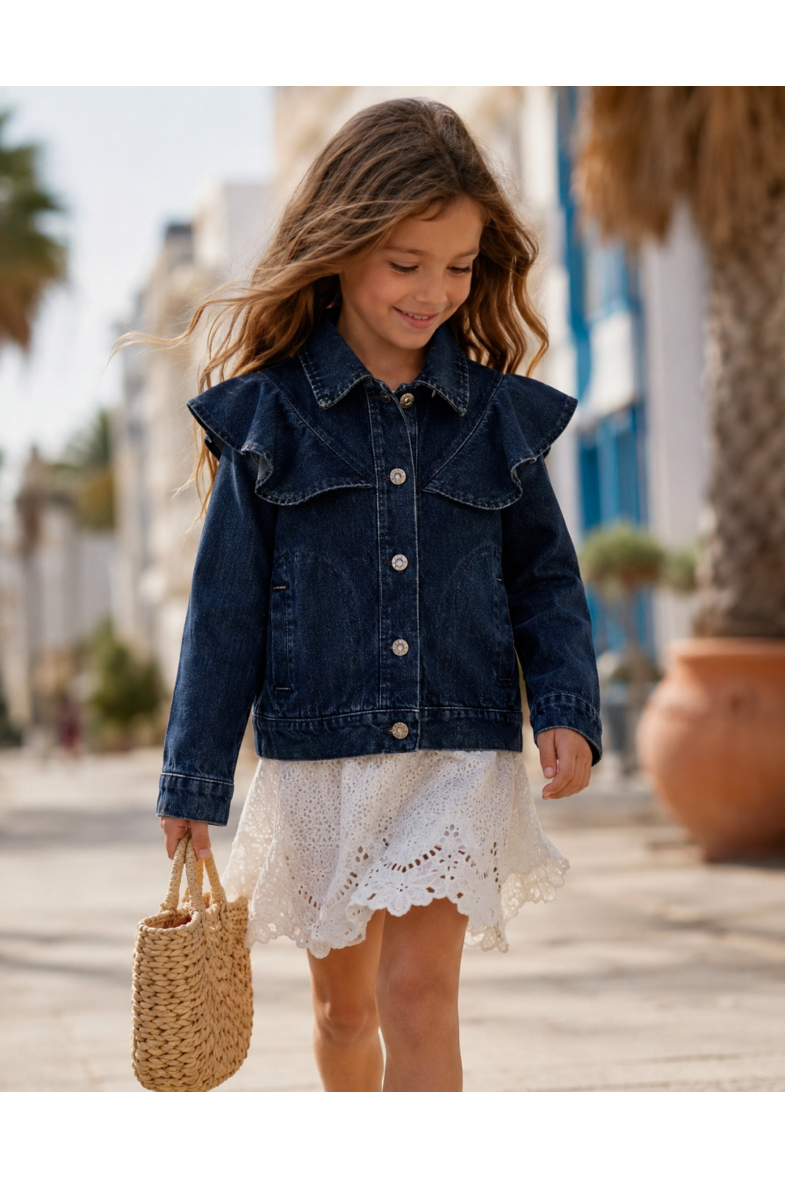 Wholesaler Squared & Cubed - Girls' denim jacket with ruffles