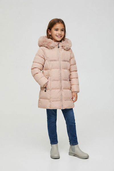 Mayorista Sweety Fashion - Abrigo largo acolchado con capucha de piel sintética para niña Mayorista Sweety Fashion - Abrigo largo acolchado con capucha de piel sintética para niña