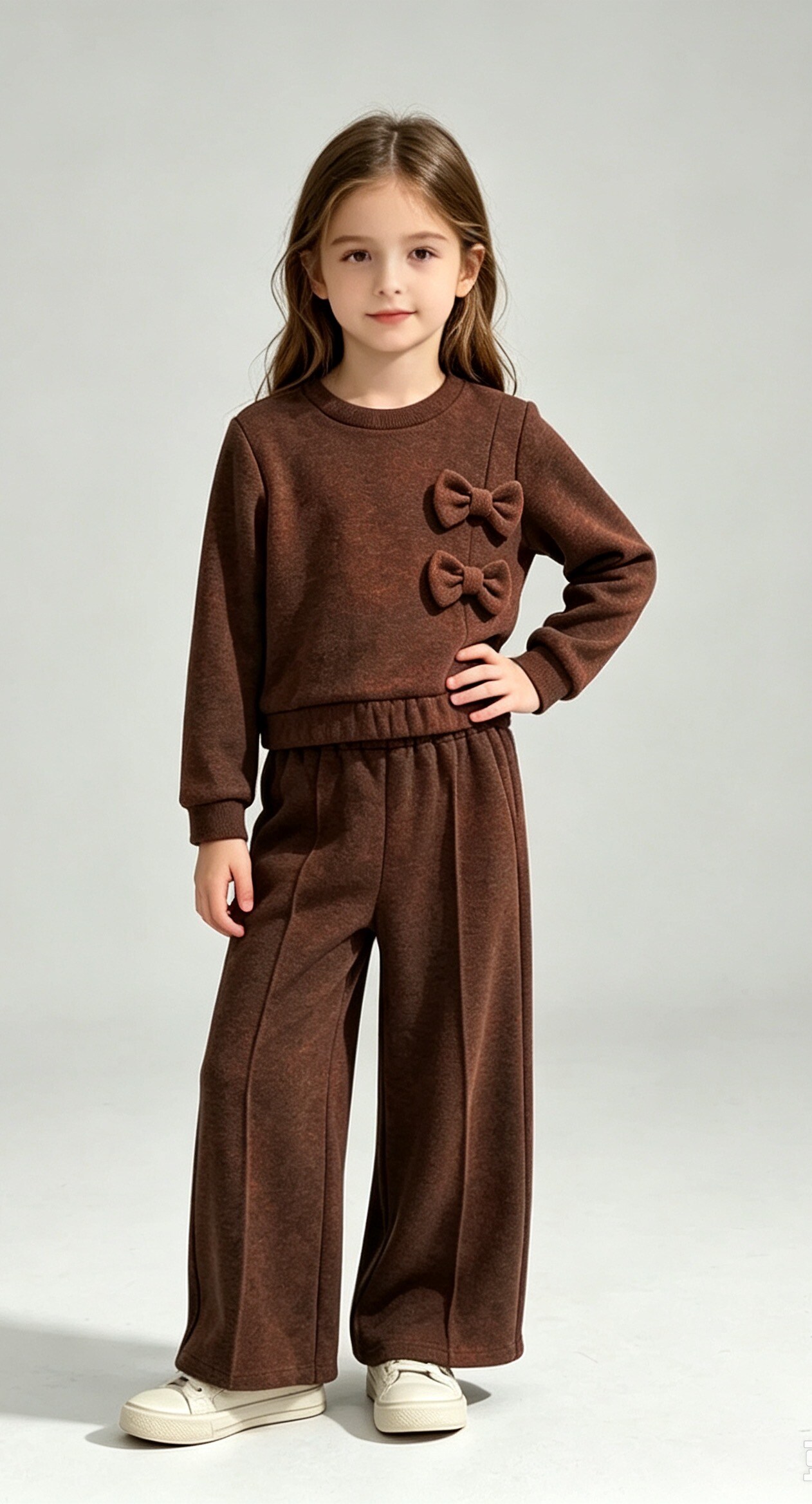 Grossiste Tiffany fashion - Ensemble fille en maille douce avec double nœud décoratif, confortable et raffiné, disponible en plusieurs couleurs