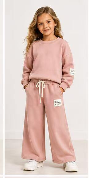 Wholesaler Tiffany fashion - Casual and comfortable girls' set with crew neck sweatshirt and palazzo pants with drawstring, available in many colors.