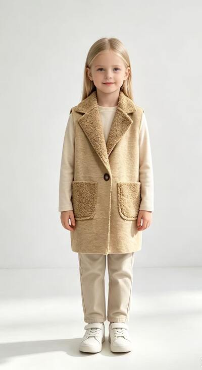 Grossiste Tiffany fashion - Gilet effet mouton pour fille. Doux, chaud et super tendance, avec un revers élégant, fermeture à bouton et poches frontales pratiques. Grossiste Tiffany fashion - Gilet effet mouton pour fille. Doux, chaud et super tendance, avec un revers élégant, fermeture à bouton et poches frontales pratiques.
