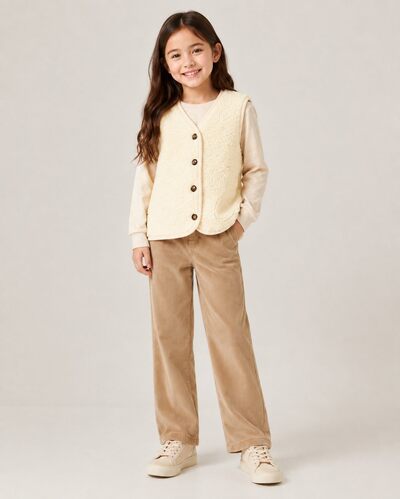 Grossiste Tiffany fashion - Gilet fille effet teddy, doux et chaud, avec col en V et boutons devant, disponible en plusieurs couleurs, parfait pour un look automne-hiver Grossiste Tiffany fashion - Gilet fille effet teddy, doux et chaud, avec col en V et boutons devant, disponible en plusieurs couleurs, parfait pour un look automne-hiver