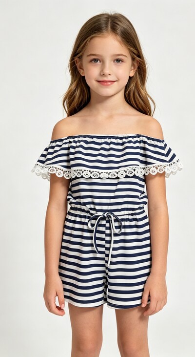 Grossiste Tiffany fashion - UNE COMBINAISON EN COTON À RAYURES AVEC DENTELLE Grossiste Tiffany fashion - UNE COMBINAISON EN COTON À RAYURES AVEC DENTELLE