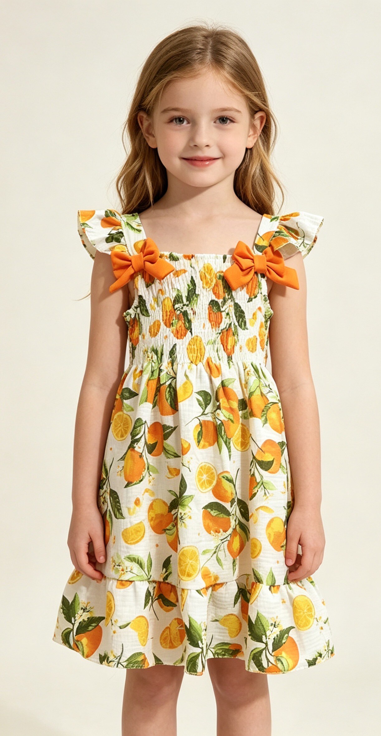 Grossista Tiffany fashion - ABITO STAMPATO CON TESSUTO DI COTONE. FIOCCHI COLORATI ABBINATI ALLA STAMPA DI FRUTTA.