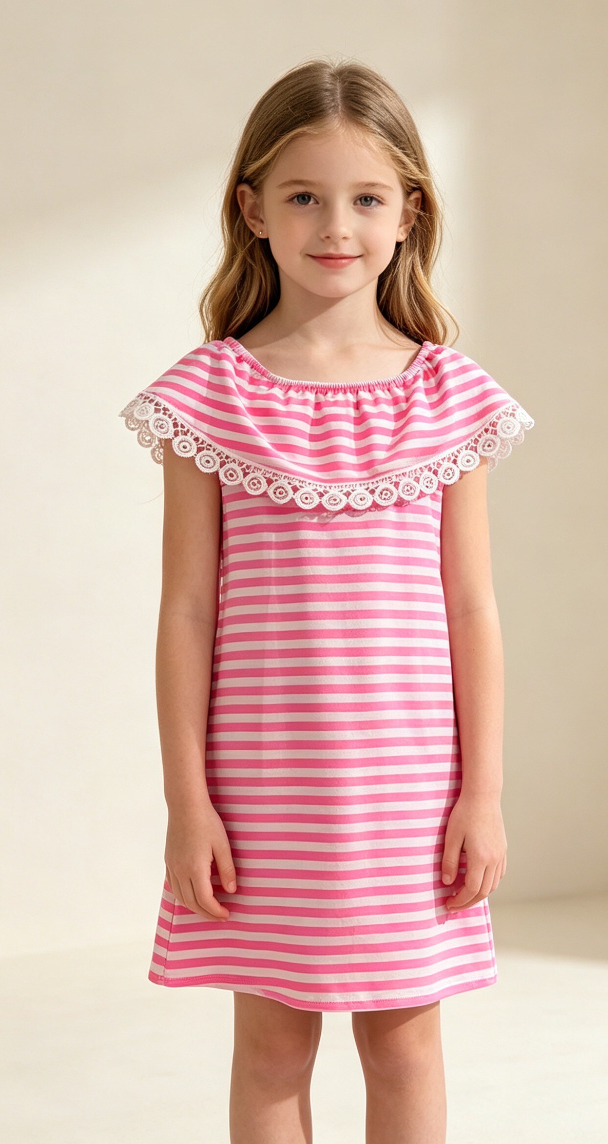 Grossista Tiffany fashion - Abito con pizzo stampato a righe, molto comodo e fresco.