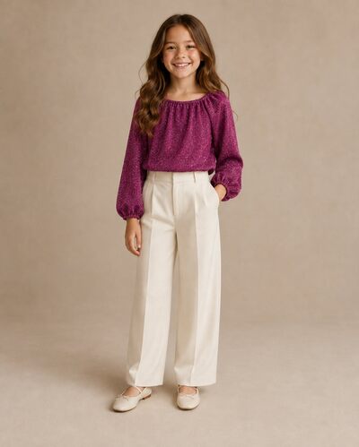 Mayorista Tiffany fashion - Jersey elegante para niña con efecto luminoso, cuello fruncido y mangas largas Mayorista Tiffany fashion - Jersey elegante para niña con efecto luminoso, cuello fruncido y mangas largas