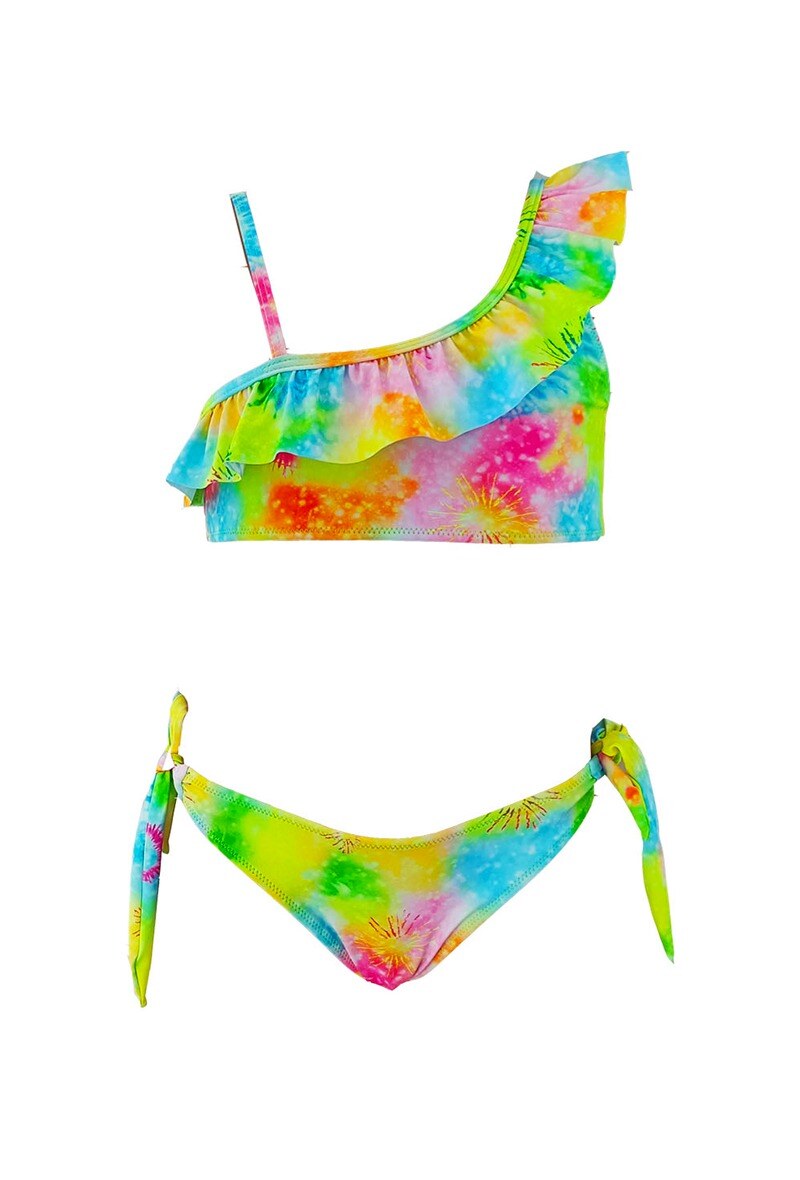Grossiste Vidoya Swimwear - Maillot deux pièces asymétrique pour fille motif tie-dye