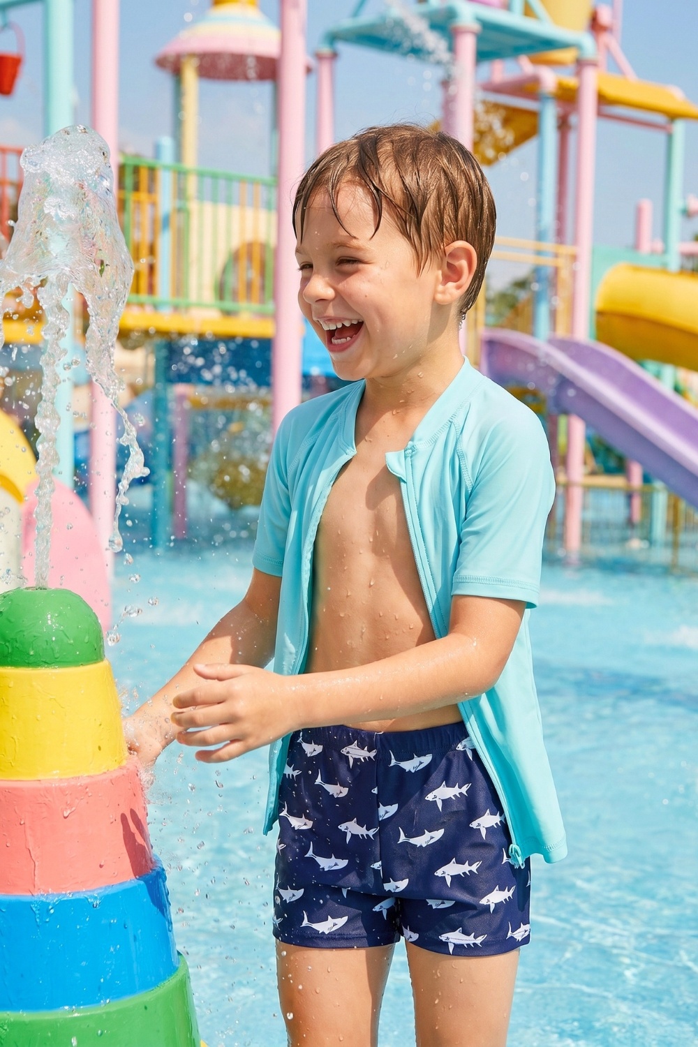 Grossiste Vidoya Swimwear - Boxer de bain garçon imprimé requins