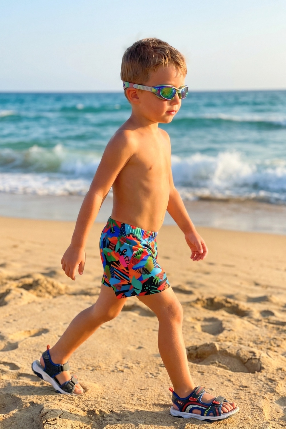 Grossiste Vidoya Swimwear - Boxer de bain garçon imprimé artistique tropical
