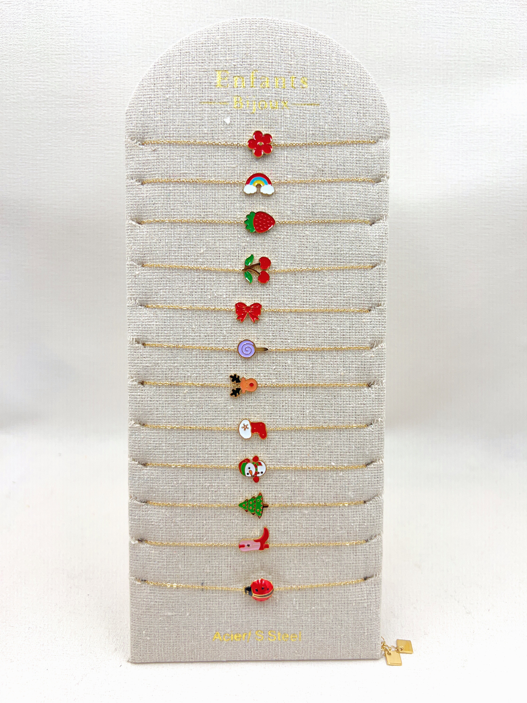 Grossiste WEC - LOT DE 12 BRACELETS POUR ENFANT EN ACIER INOXYDABLE +PRÉSENTOIR