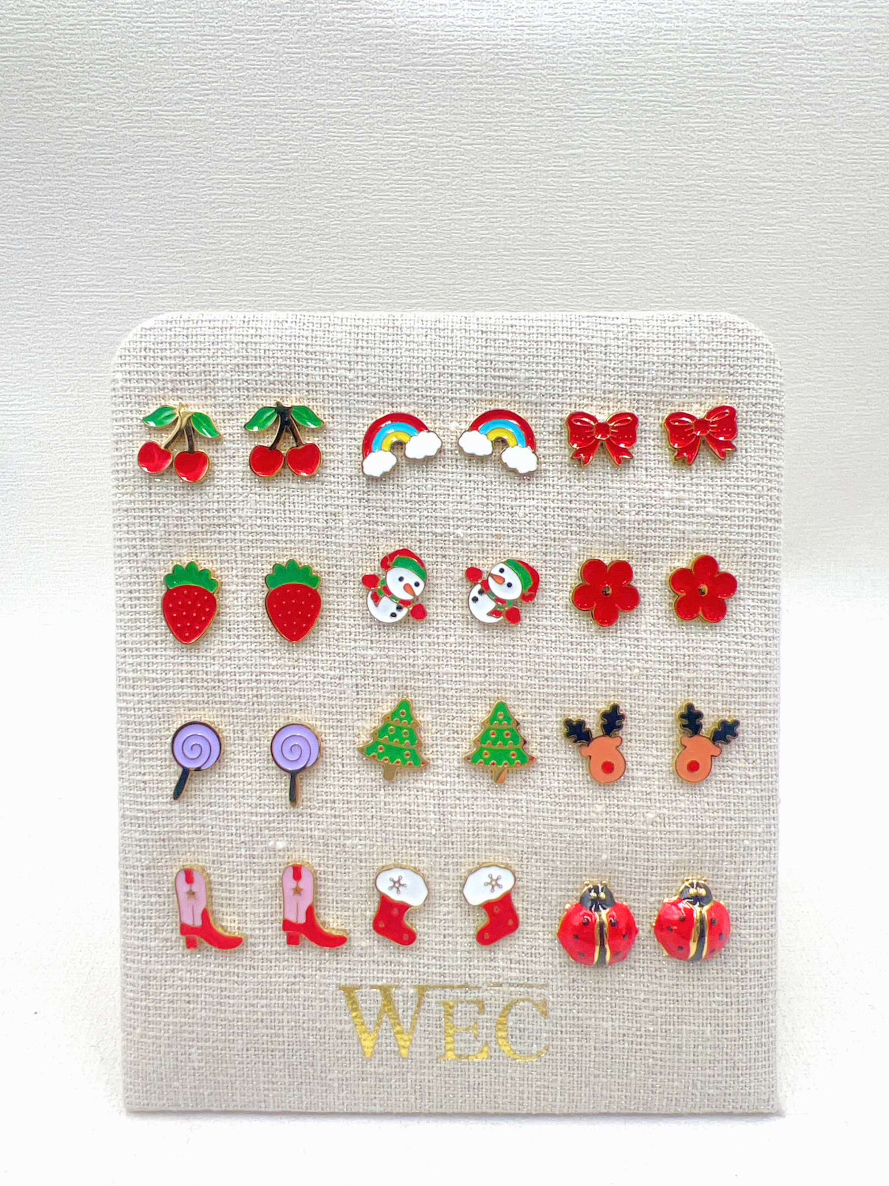 Grossiste WEC Bijoux - LOT DE 12 BOUCLE D' OREILLES POUR ENFANT EN ACIER INOXYDABLE +PRÉSENTOIR