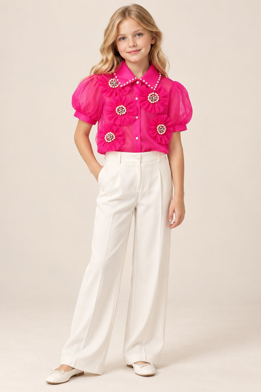Wholesaler Yoyo S. - Shirt with 3D flowers and pearl buttons