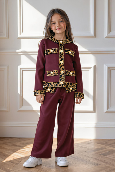 Grossiste Yoyo S. - Ensemble deux pièces en maille texturée avec détails léopard Grossiste Yoyo S. - Ensemble deux pièces en maille texturée avec détails léopard