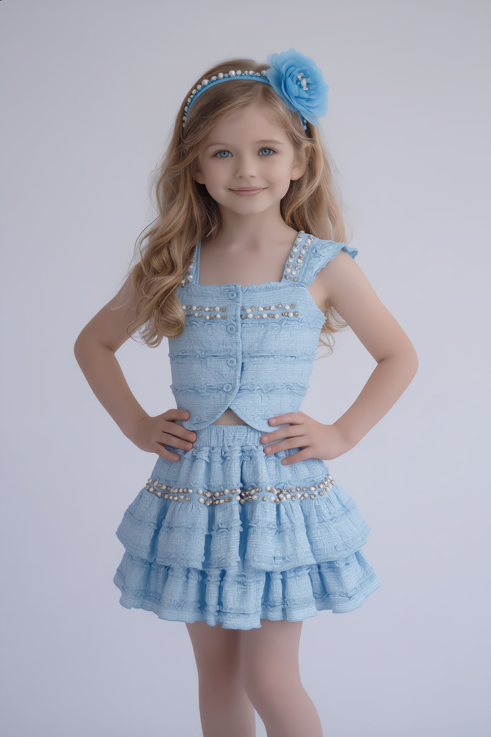 Grossiste Yoyo S. - Ensemble Crop Top et Jupe à Volants avec Perles et Strass