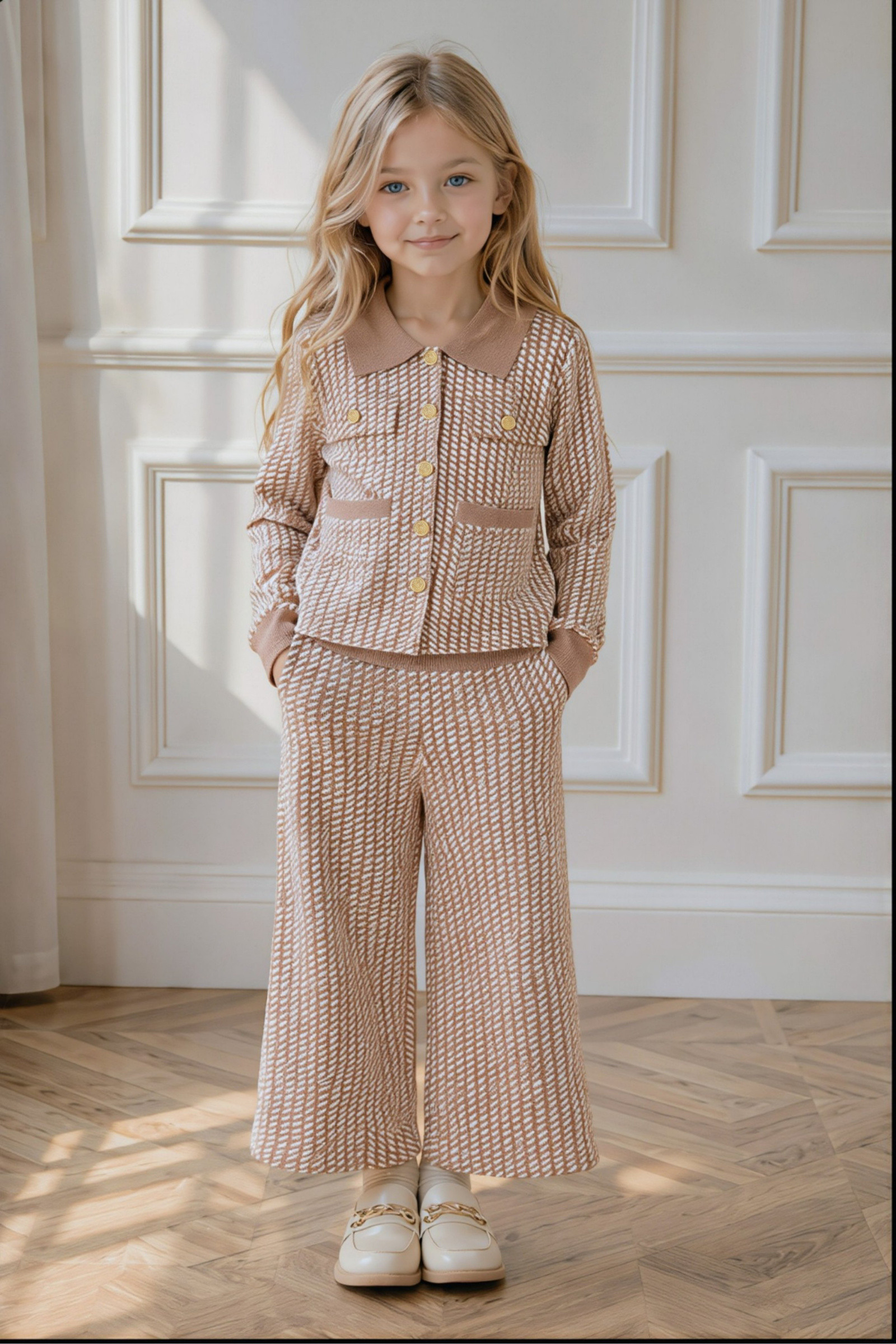 Großhändler Yoyo S. - Knopfjacke & Weitbeinige Hose Set