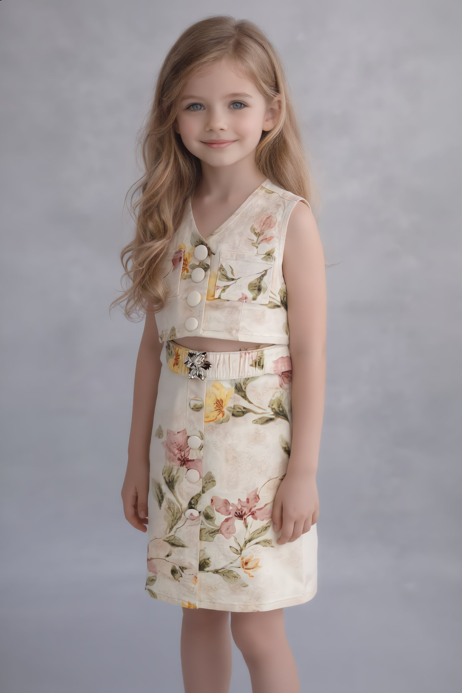 Grossiste Yoyo S. - Ensemble Crop Top et Jupe Boutonnée Imprimé Floral