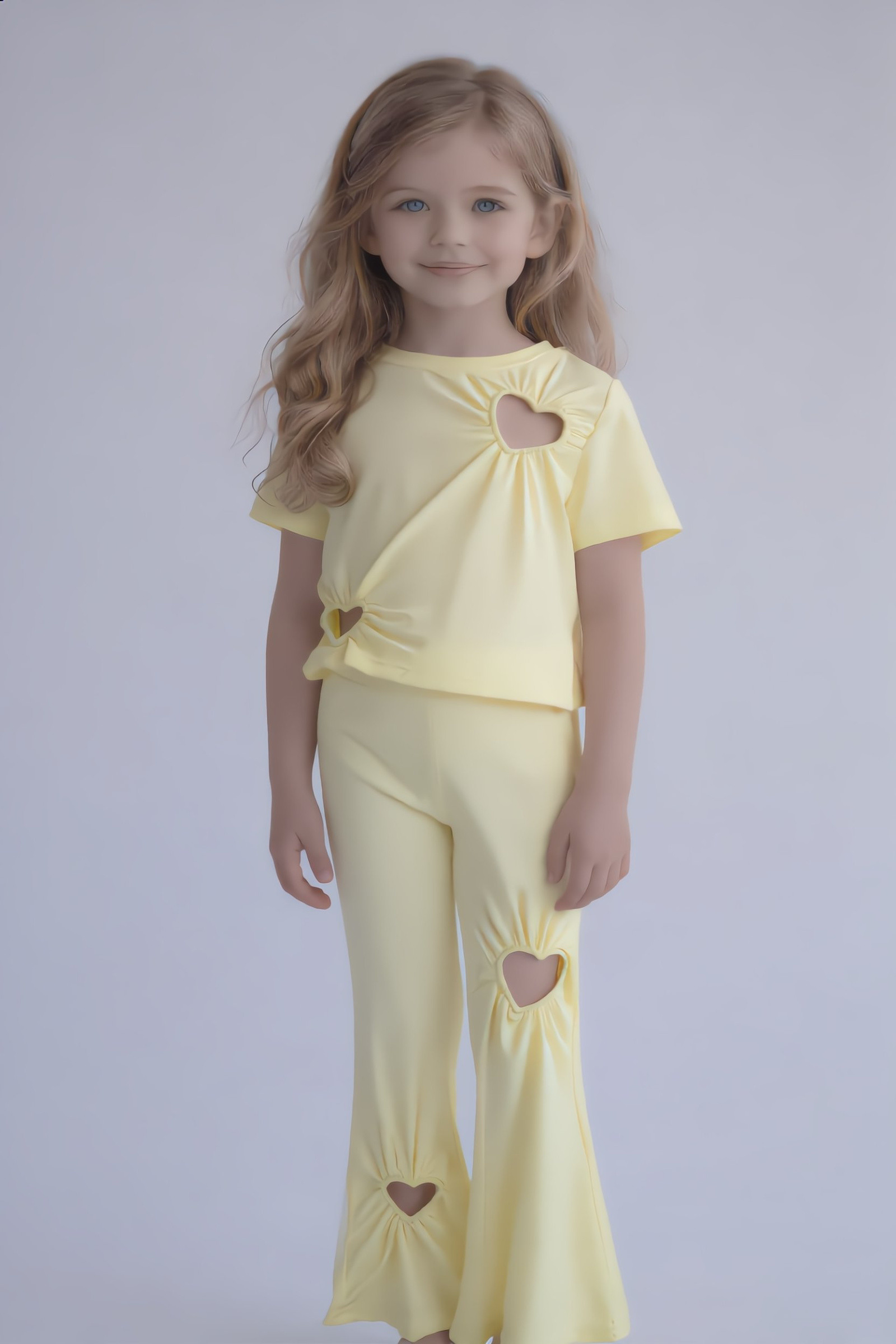 Grossiste Yoyo S. - Ensemble t-shirt noué et pantalon flare à découpes cœurs