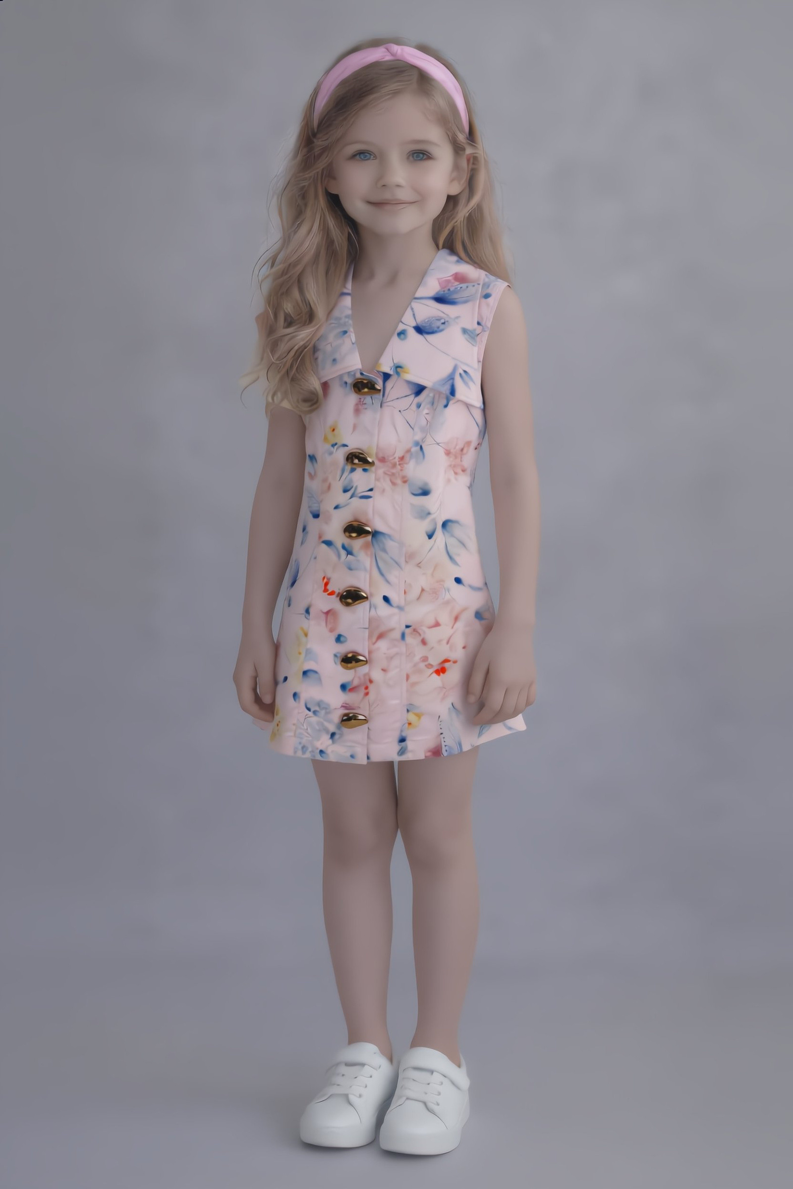 Grossiste Yoyo S. - Robe Sans Manches Boutonnée à Col avec Imprimé Floral