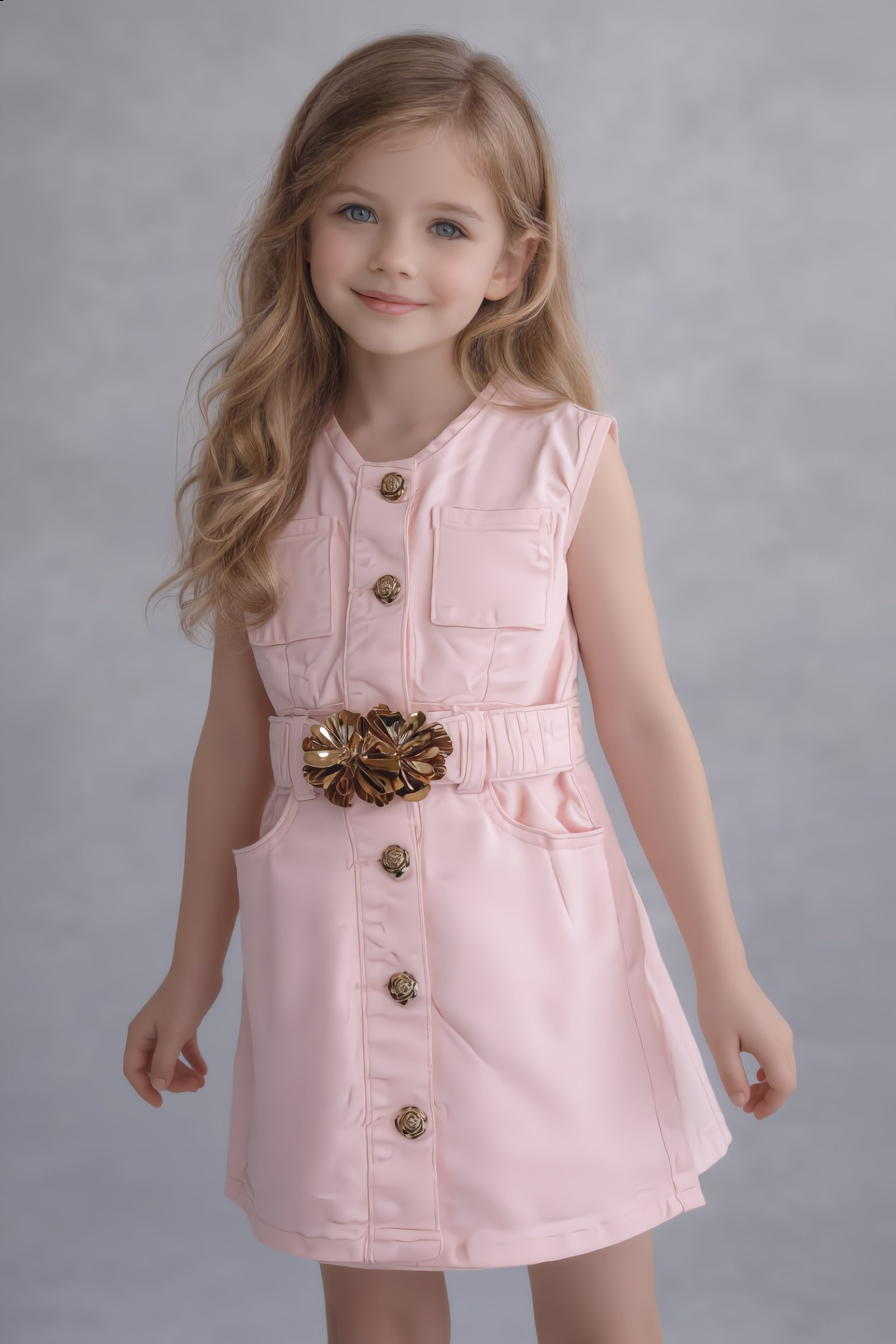 Grossiste Yoyo S. - Robe Sans Manches avec Boutons en forme Roses et Ceinture florale