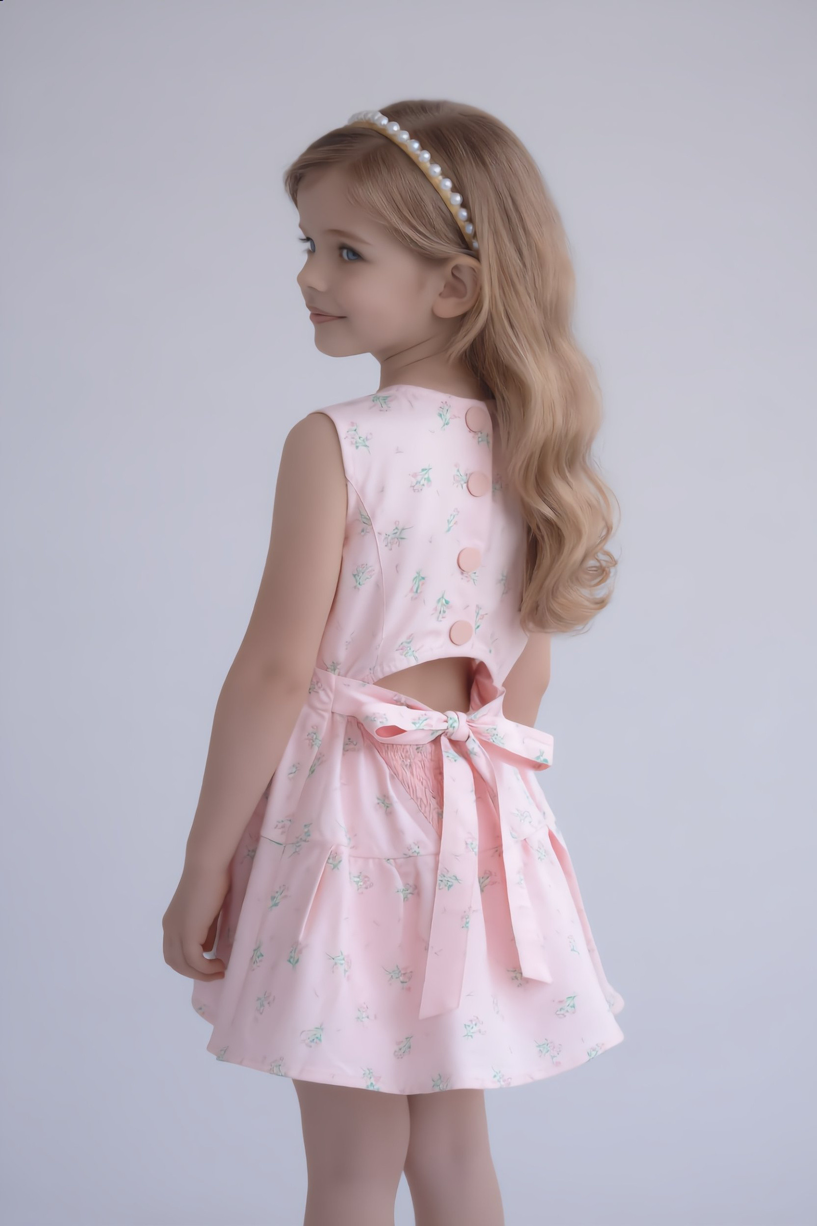 Großhändler Yoyo S. - Rückenfreies Kleid mit Schleife und Knöpfen - Blumiger Prinzessinnenstil