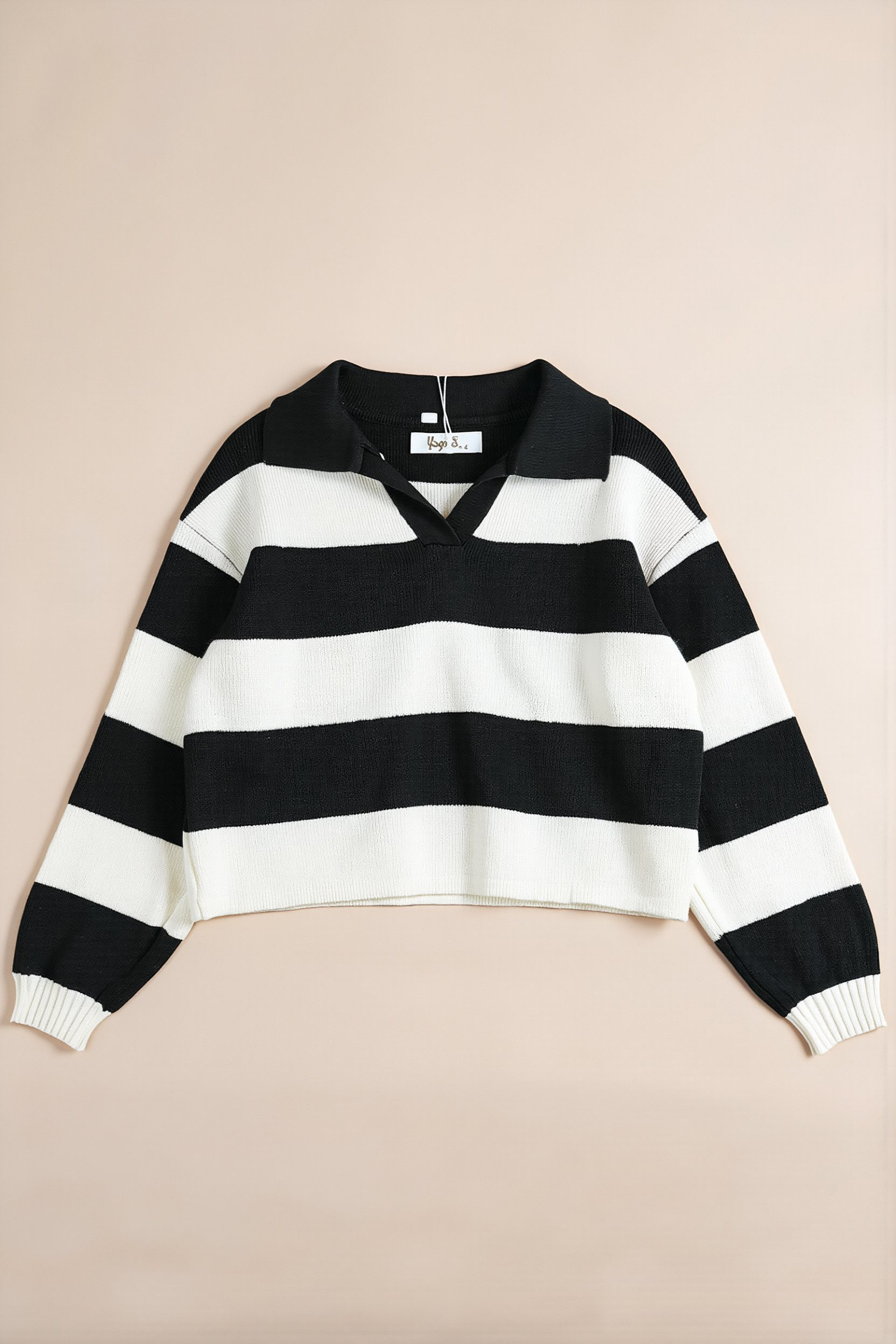 Grossiste Yoyo S. - Pull court en maille rayée à col polo