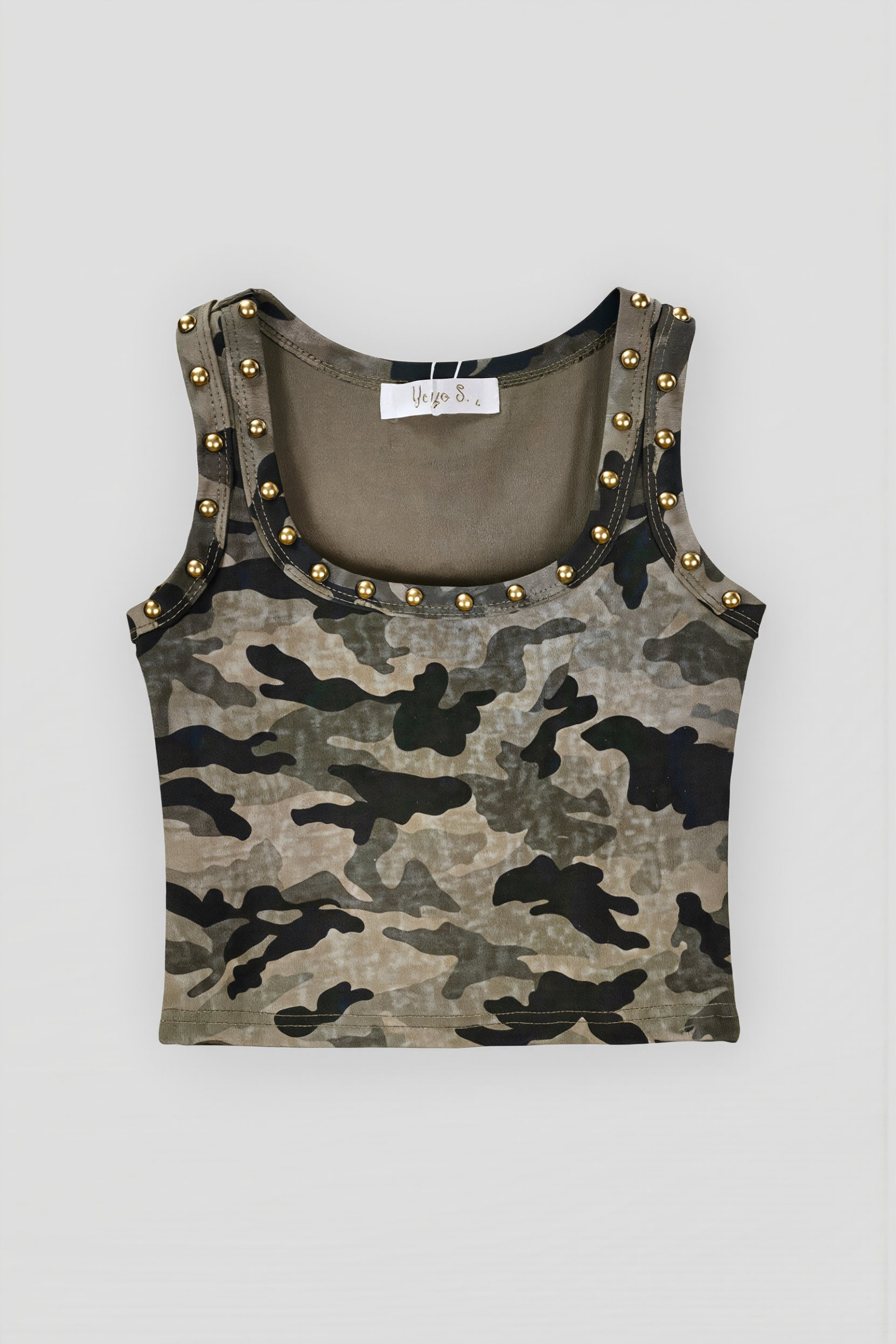 Grossiste Yoyo S. - Crop Top Camouflage Clouté Or
