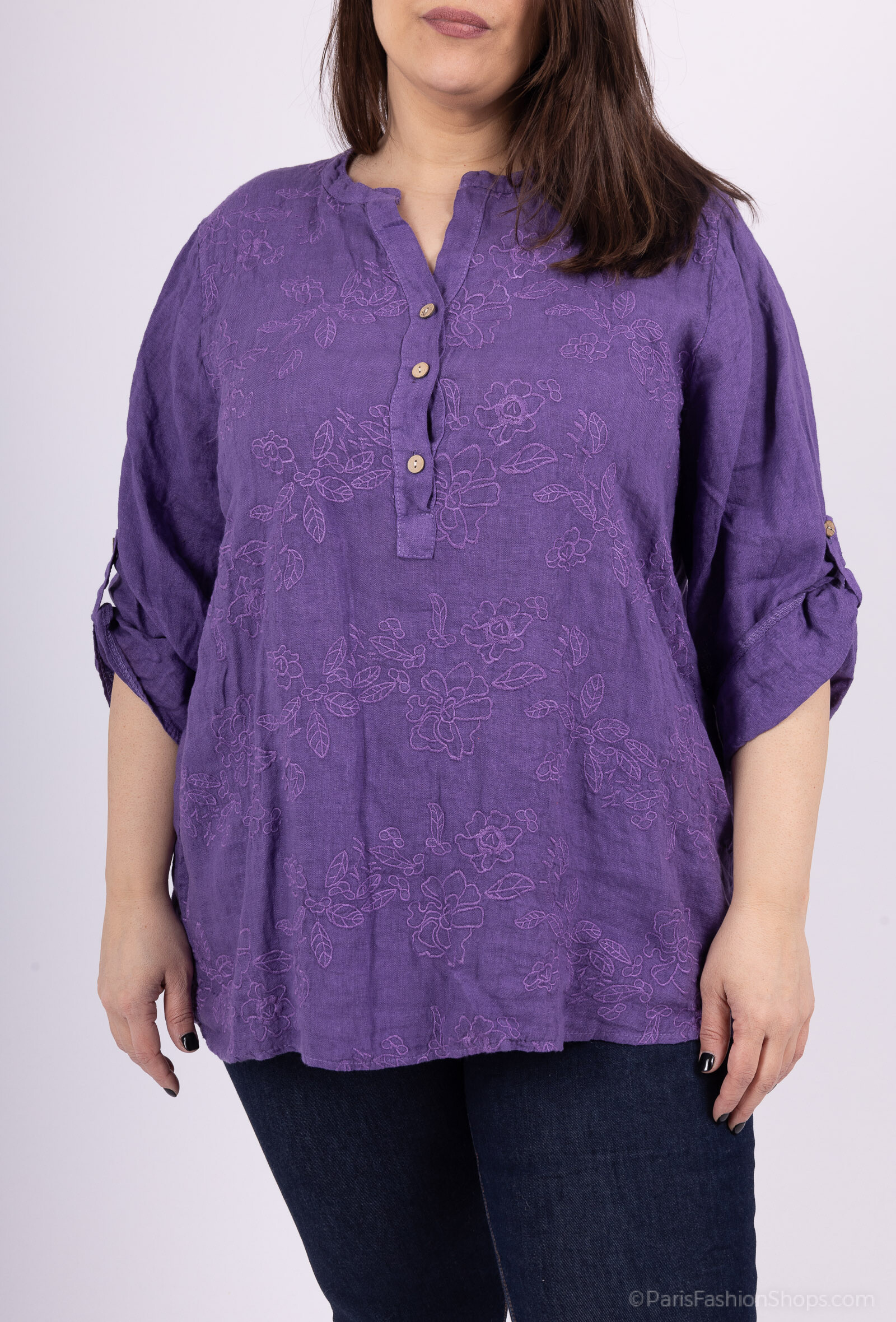Wholesaler 123LINO - Flax shirt, flower embroidery