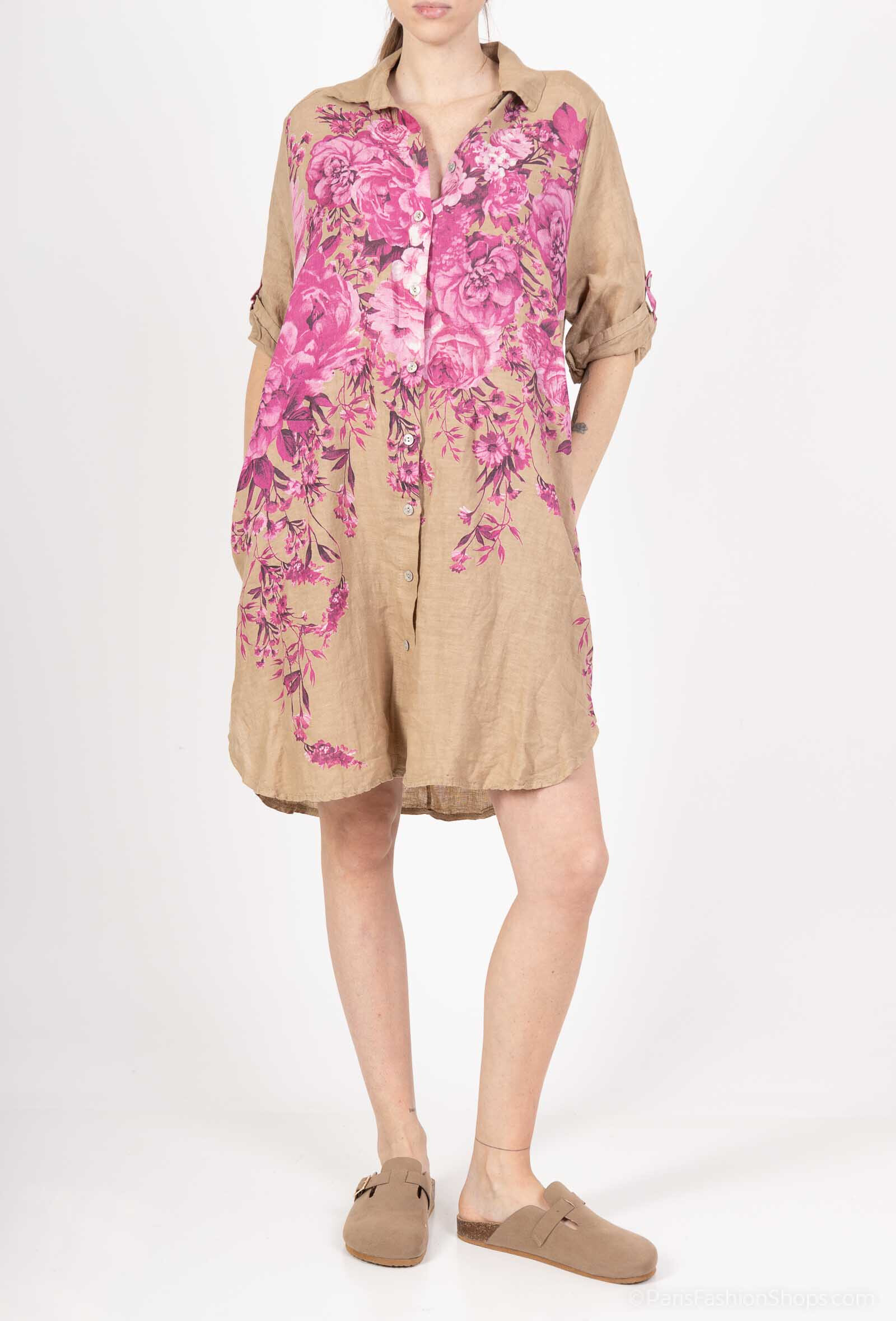 Wholesaler 123LINO - TUNIC SHIRT SHORT OVERSIZED DRESS 1/2 SLEEVE AND TWO INVISIBLE POCKETS