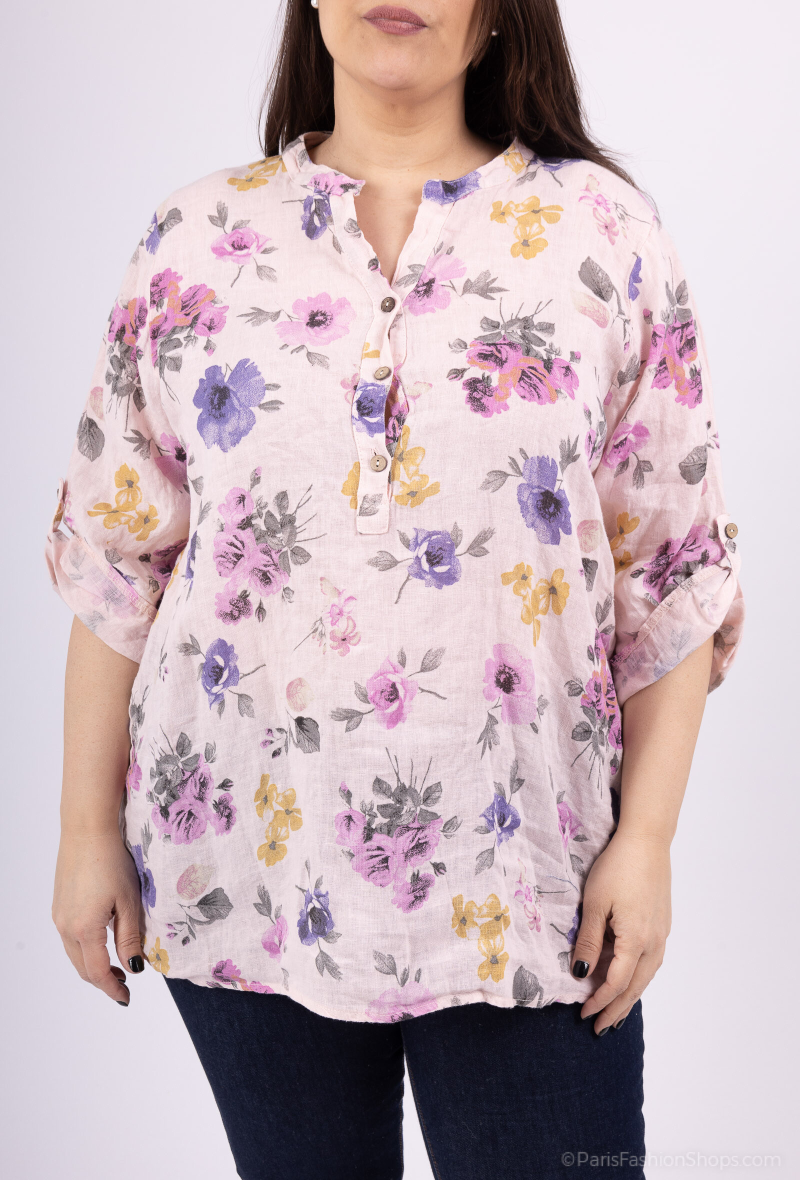 Wholesaler 123LINO - Oversized Large Size Shirt MAO 3/4 Sleeve