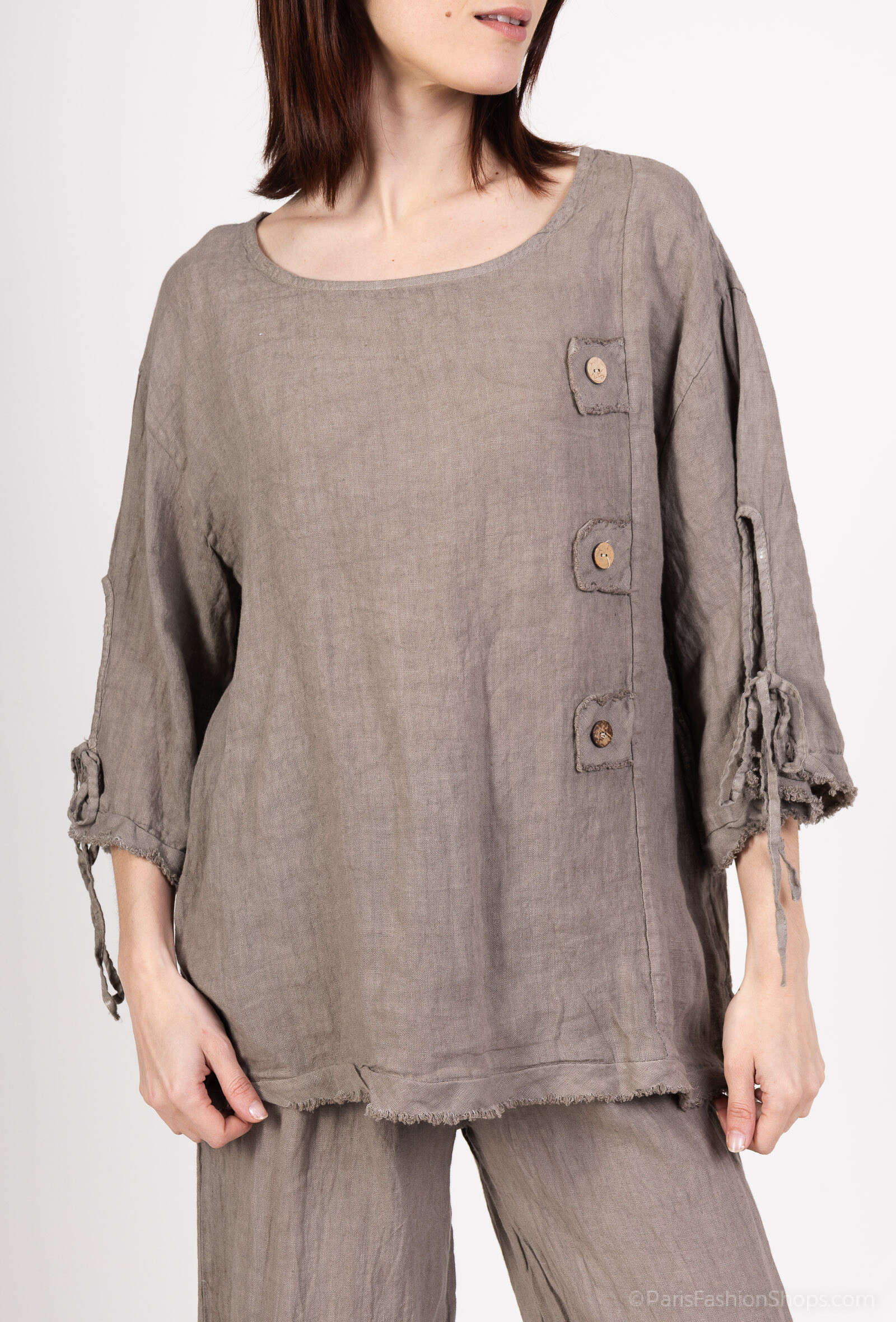 Wholesaler 123LINO - Linen buttoned top and pants sets