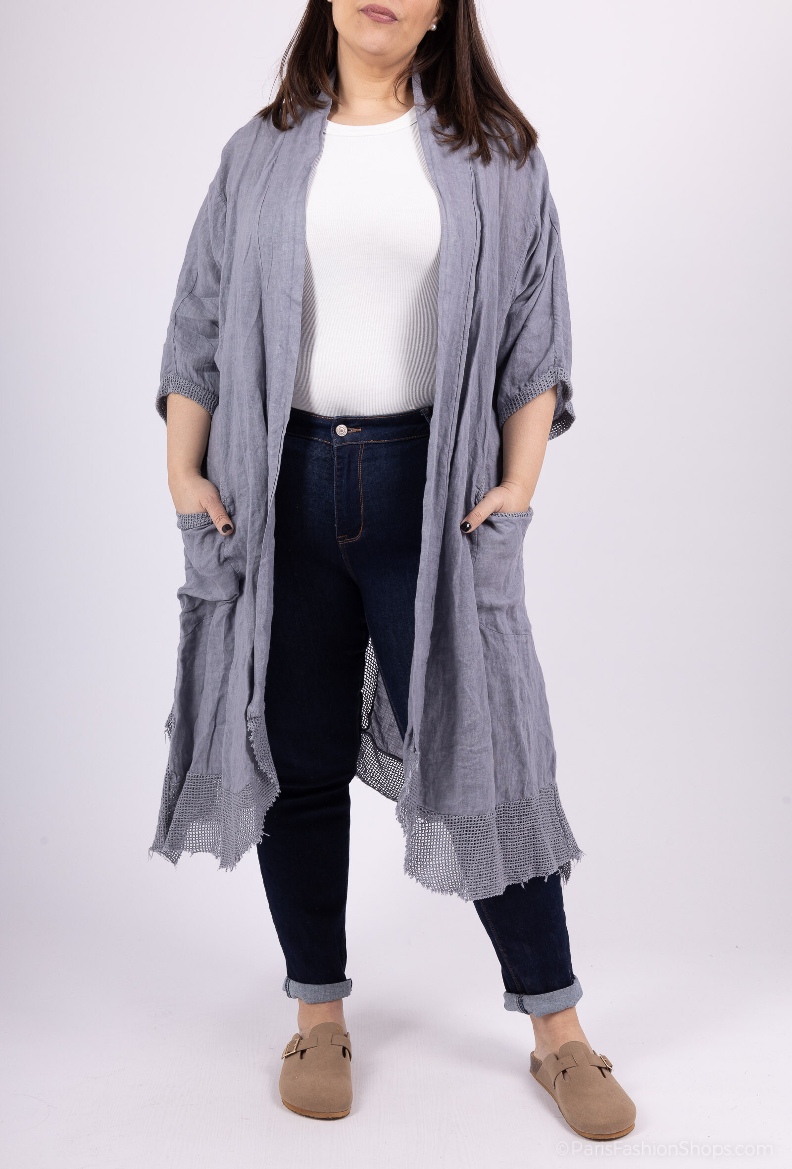 Wholesaler 123LINO - OVERSIZED Vests / Cardigans WITH 3/4 SLEEVES AND TWO FRONT POCKETS