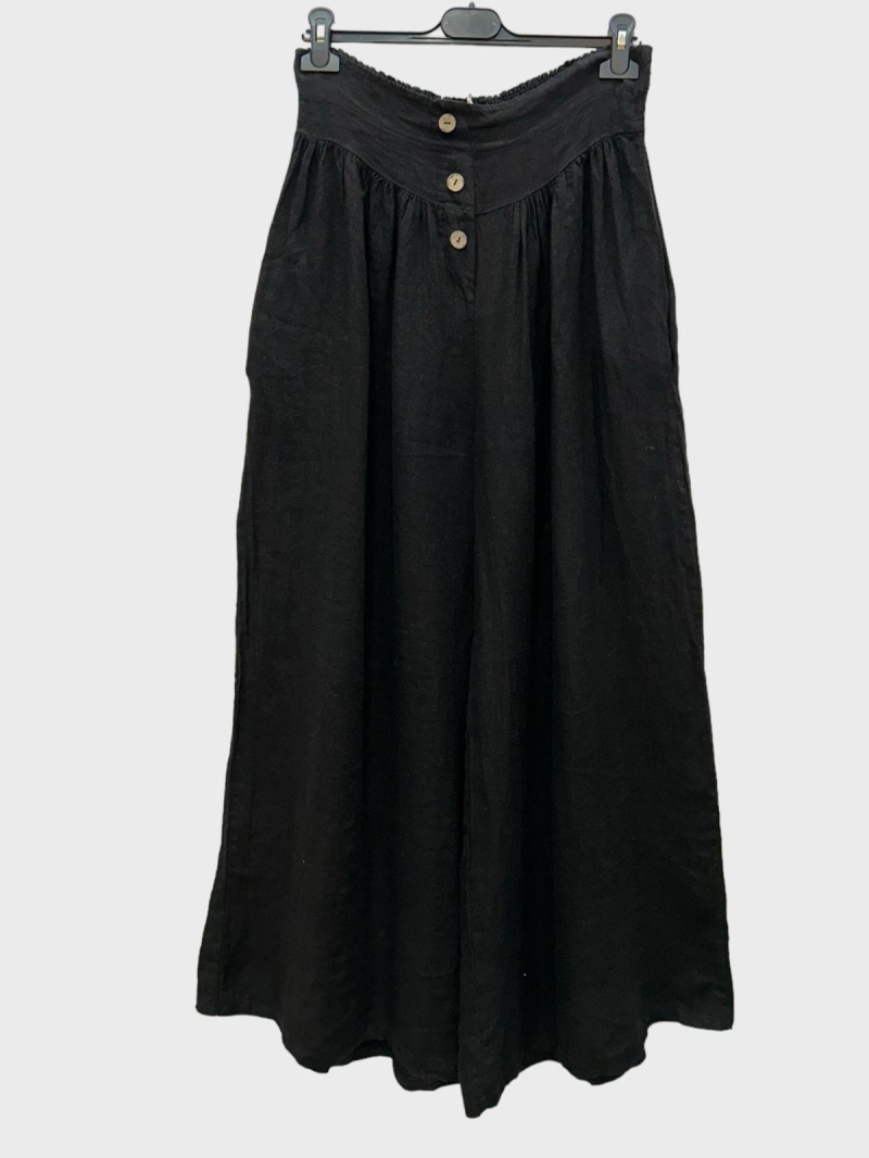 Wholesaler 123LINO - Straight linen pants with 3 wooden buttons