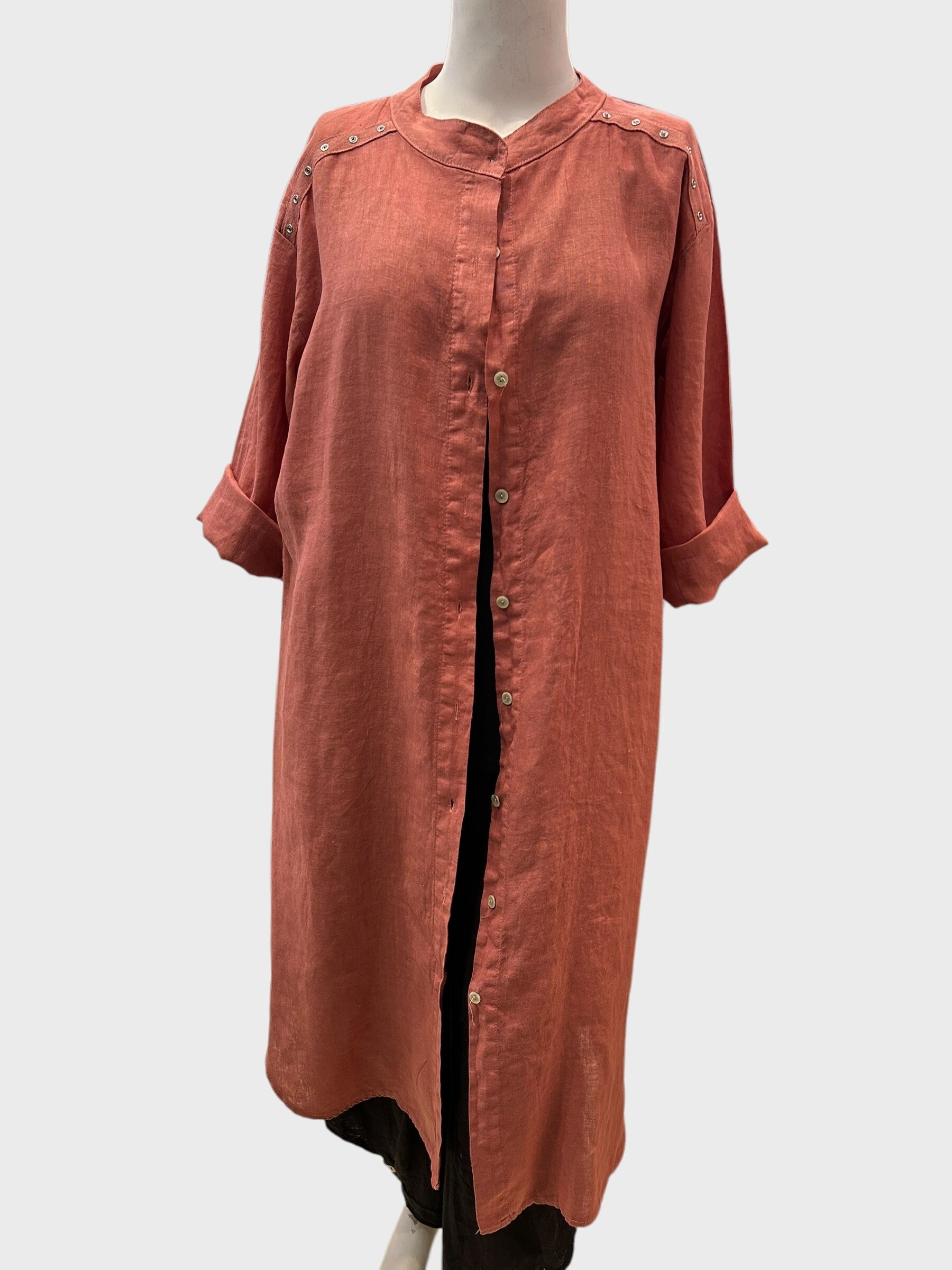 Wholesaler 123LINO - MID-LENGTH COV MAO SHIRT DRESS WITH LONG SLEEVE AND TWO IN VISIBLE POCKETS