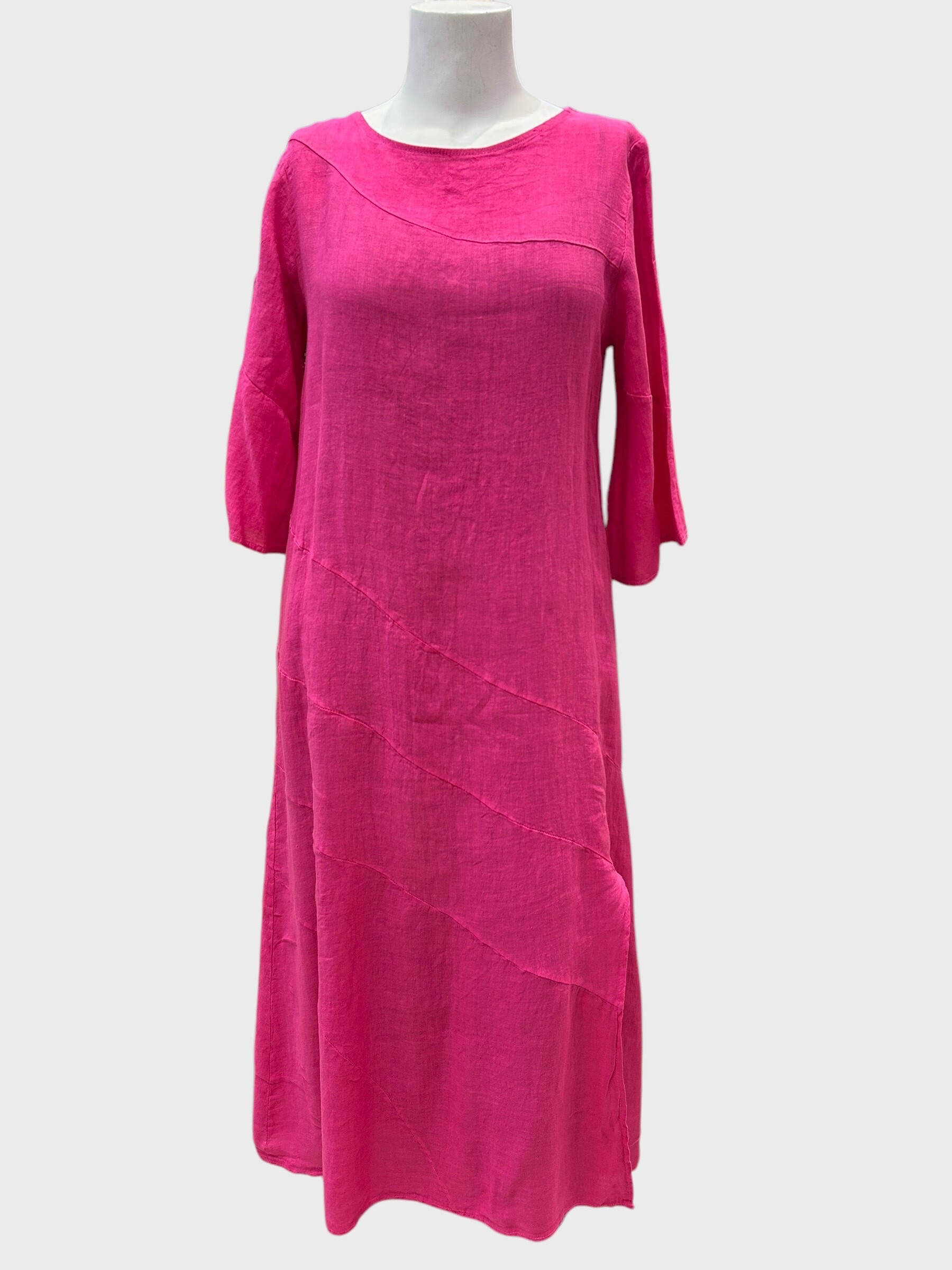 Wholesaler 123LINO - LONG STRAIGHT DRESS ROUND NECK 3/4 SLEEVES