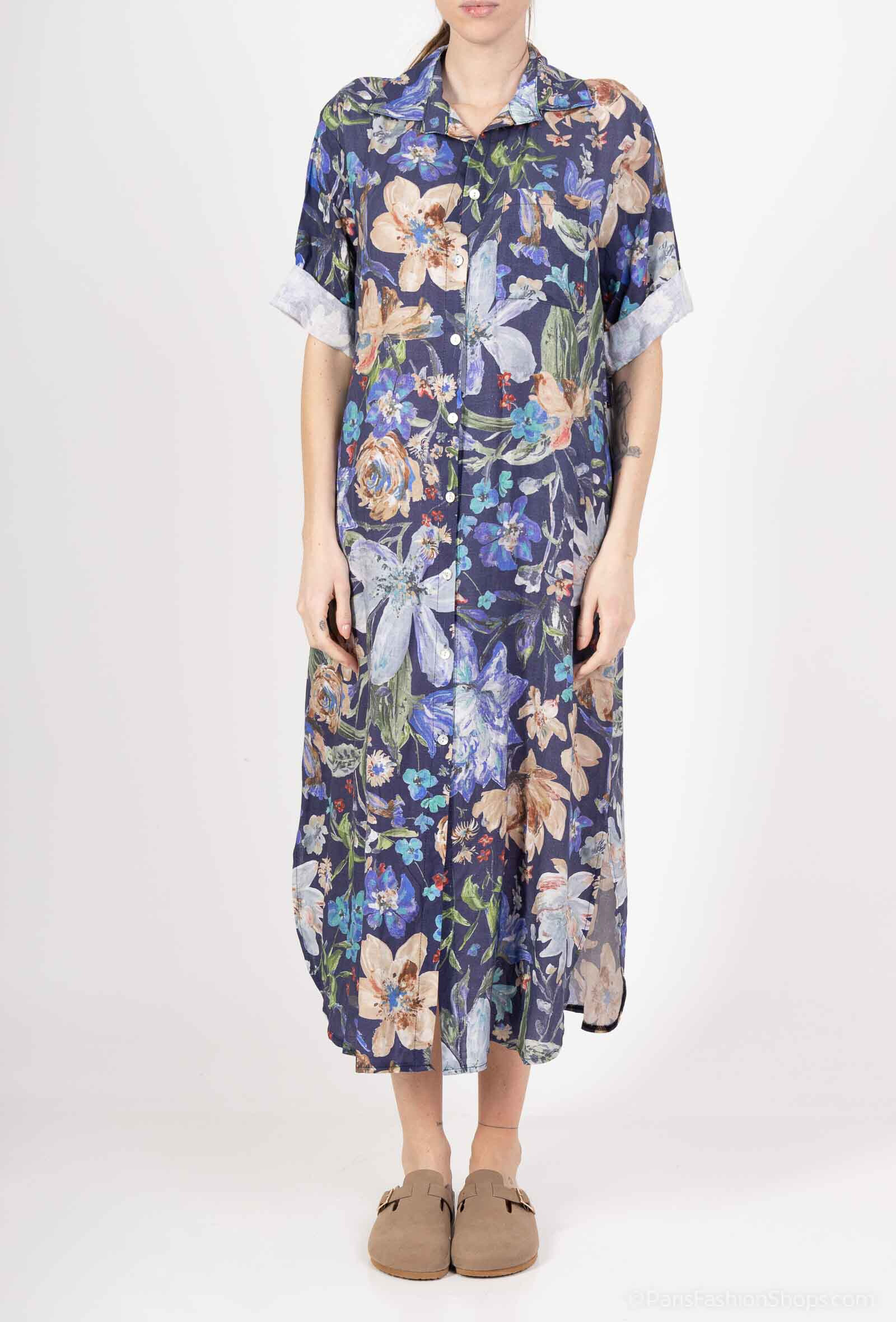 Wholesaler 123LINO - Shirt dress printed two invisible pockets and a 3/4 mache front pocket