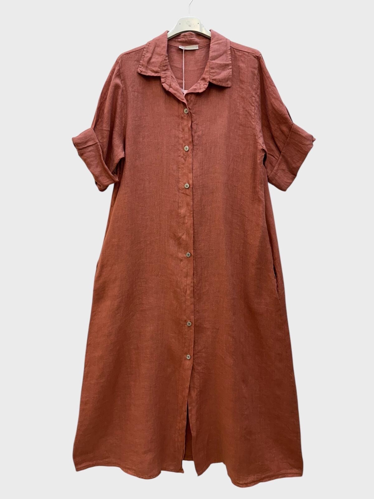 Wholesaler 123LINO - Printed long shirt dress and two invisible pockets and 3 ⁄ 4 sleeves,