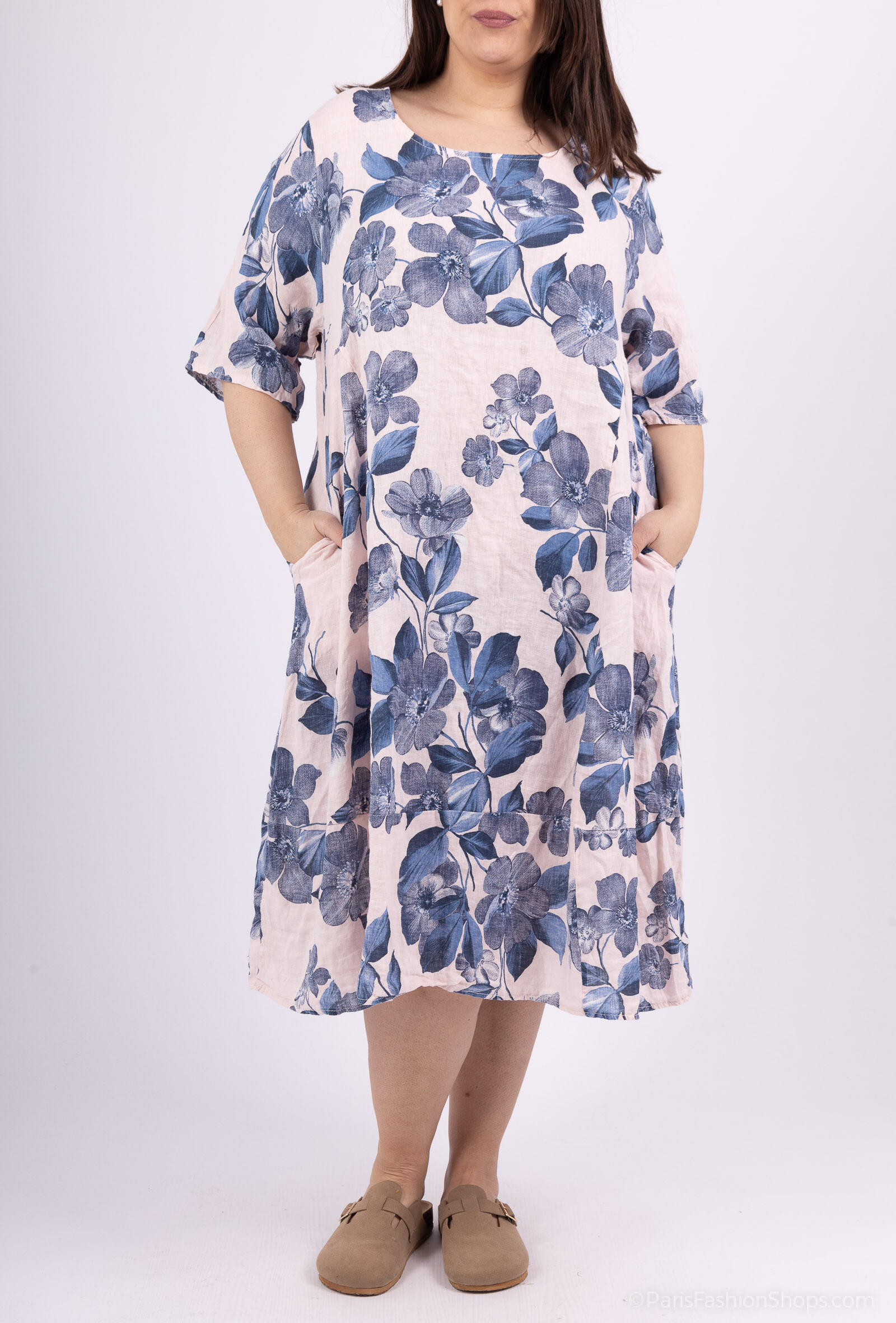 Wholesaler 123LINO - Oversized Large Size Dress Round Col and two invisible pockets