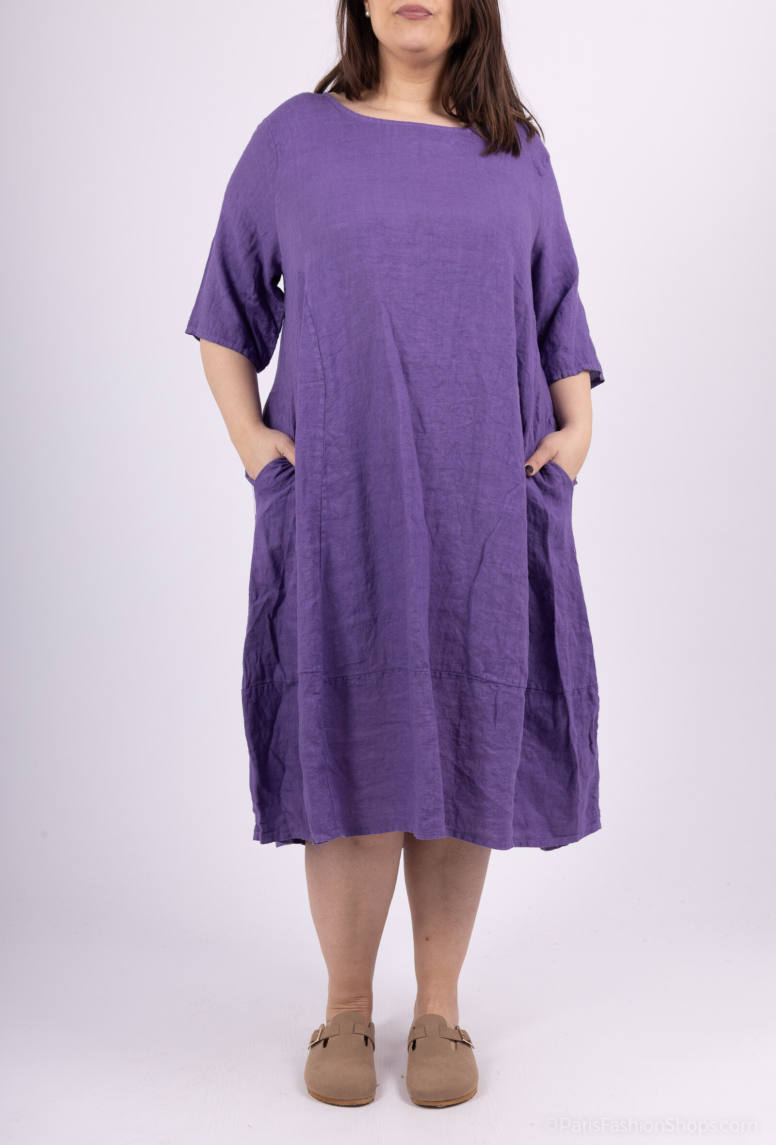 Wholesaler 123LINO - Round neck dress with oversized folding and two invisible pockets