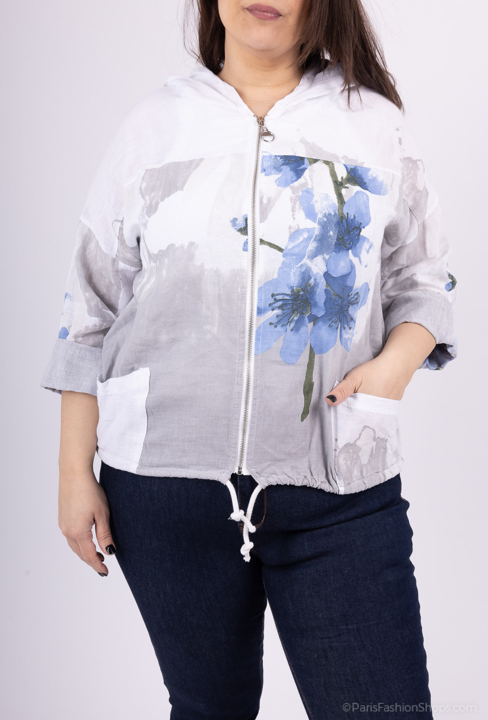 Wholesaler 123LINO - HOODED JACKET VEST WITH ZIPPER AND TWO FRONT POCKETS