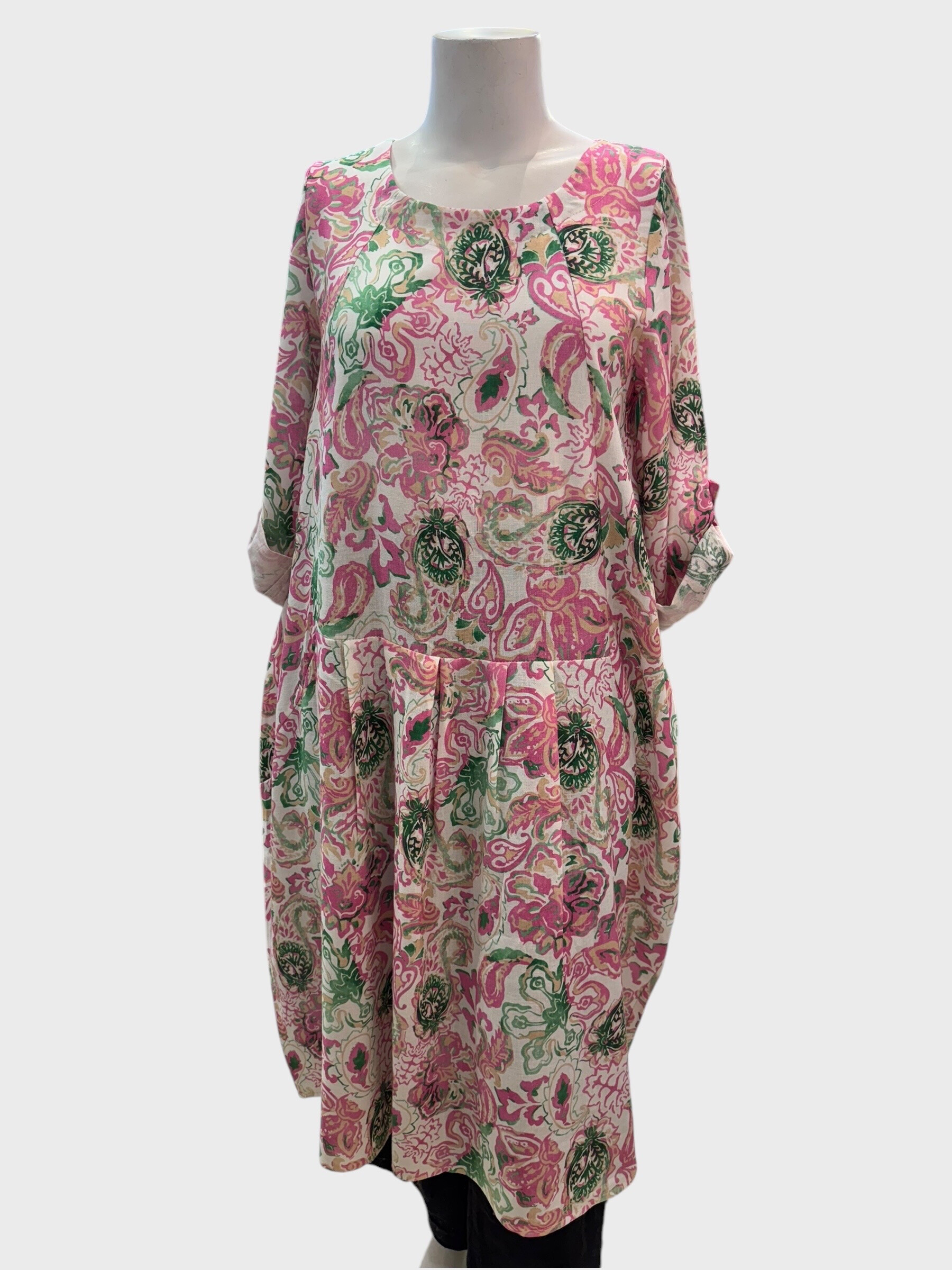 Wholesaler 123LINO - DIGITAL PRINT DRESS ROUND NECK LONG SLEEVE AND TWO INVISIBLE POCKETS